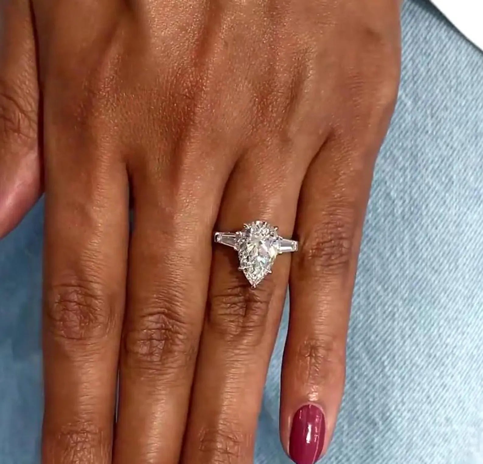 Pear Lab Diamond Ring with Tapered Baguettes | 3.60tcw Three Stone Engagement Ring | VVS–VS Clarity | Sustainable | IGI Certified