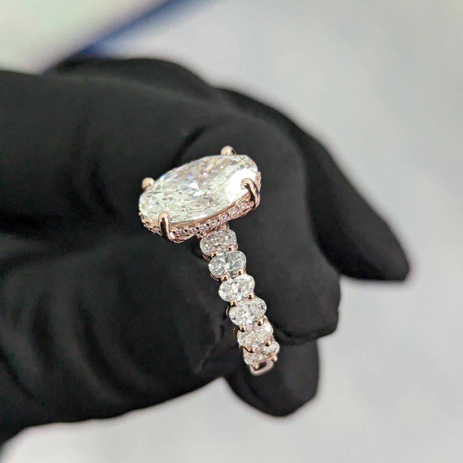 Oval 4.20tcw Lab Diamond Hidden Halo Ring | Scalloped Pave | IGI Certified