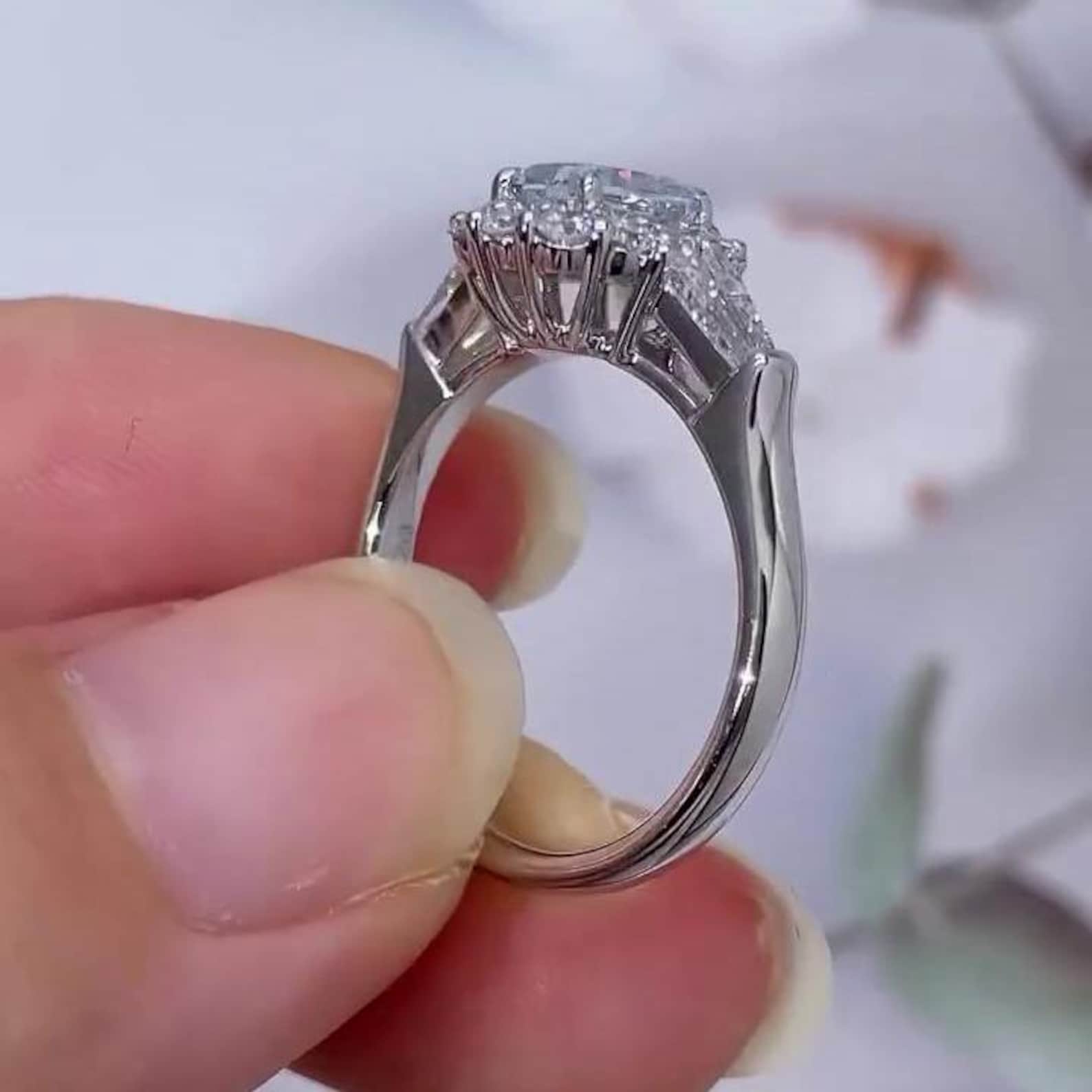 1.75tcw Radiant Fancy Blue Diamond Ring | Lab-Grown | Halo Three Stone | VVS-VS Clarity