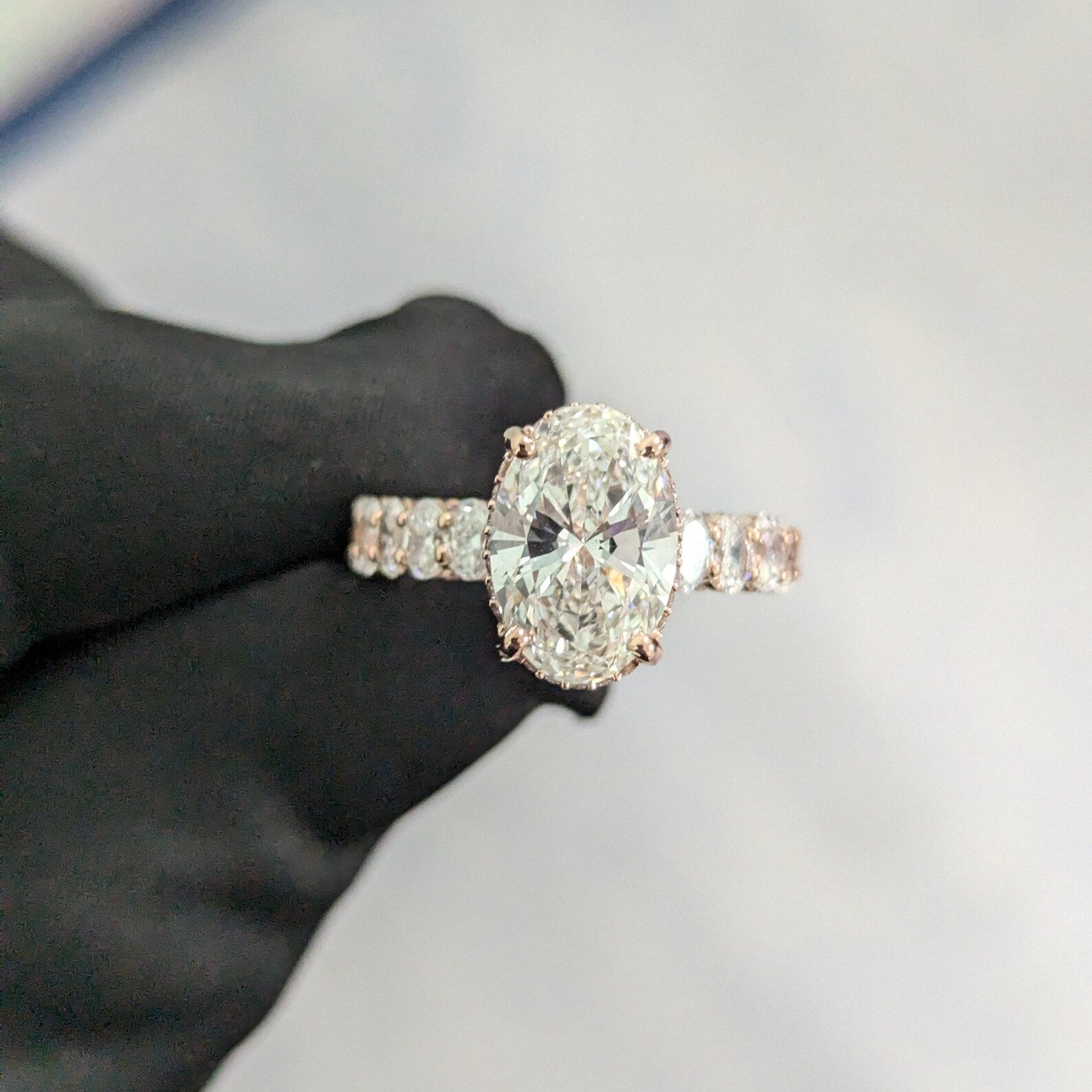 Oval 4.20tcw Lab Diamond Hidden Halo Ring | Scalloped Pave | IGI Certified