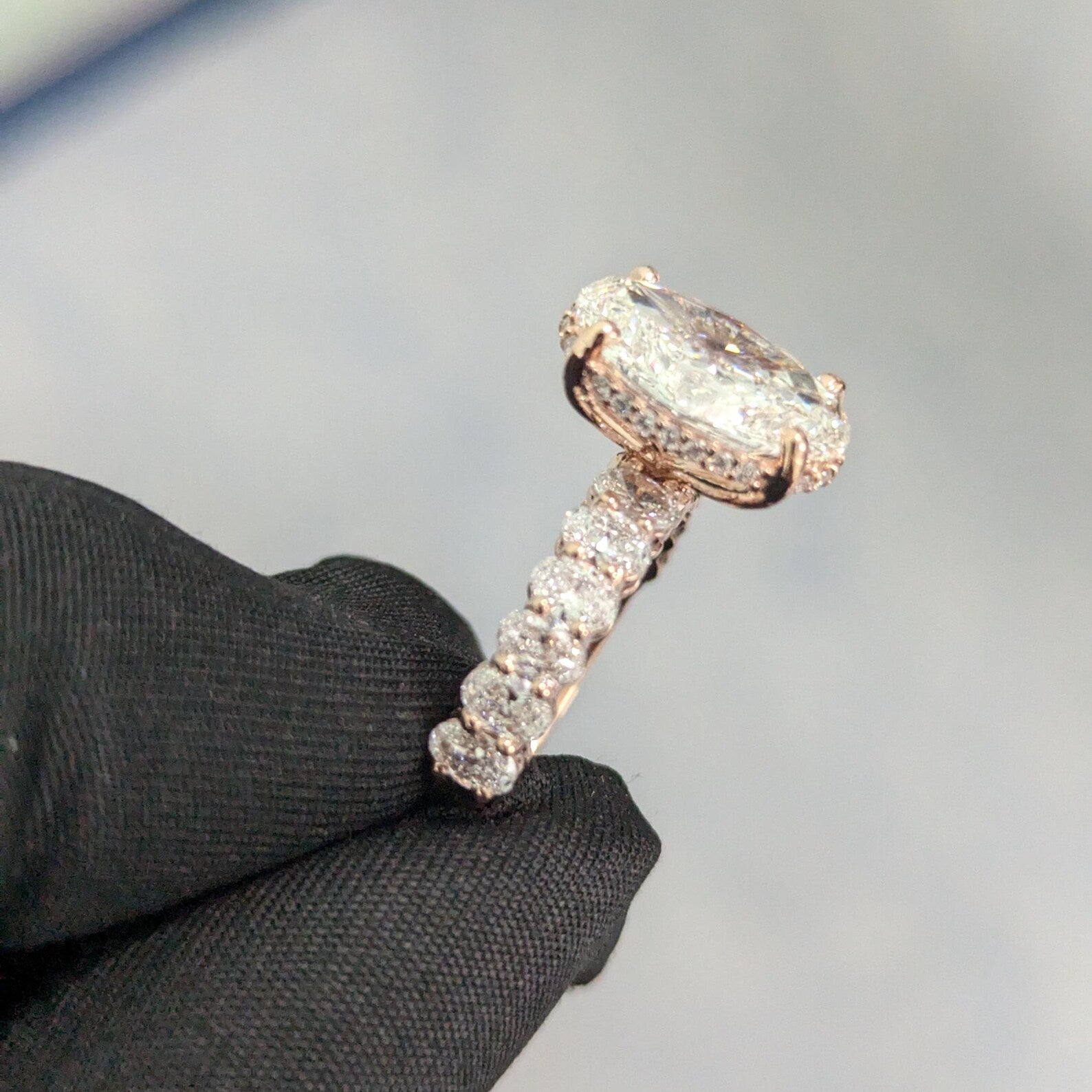 Oval 4.20tcw Lab Diamond Hidden Halo Ring | Scalloped Pave | IGI Certified