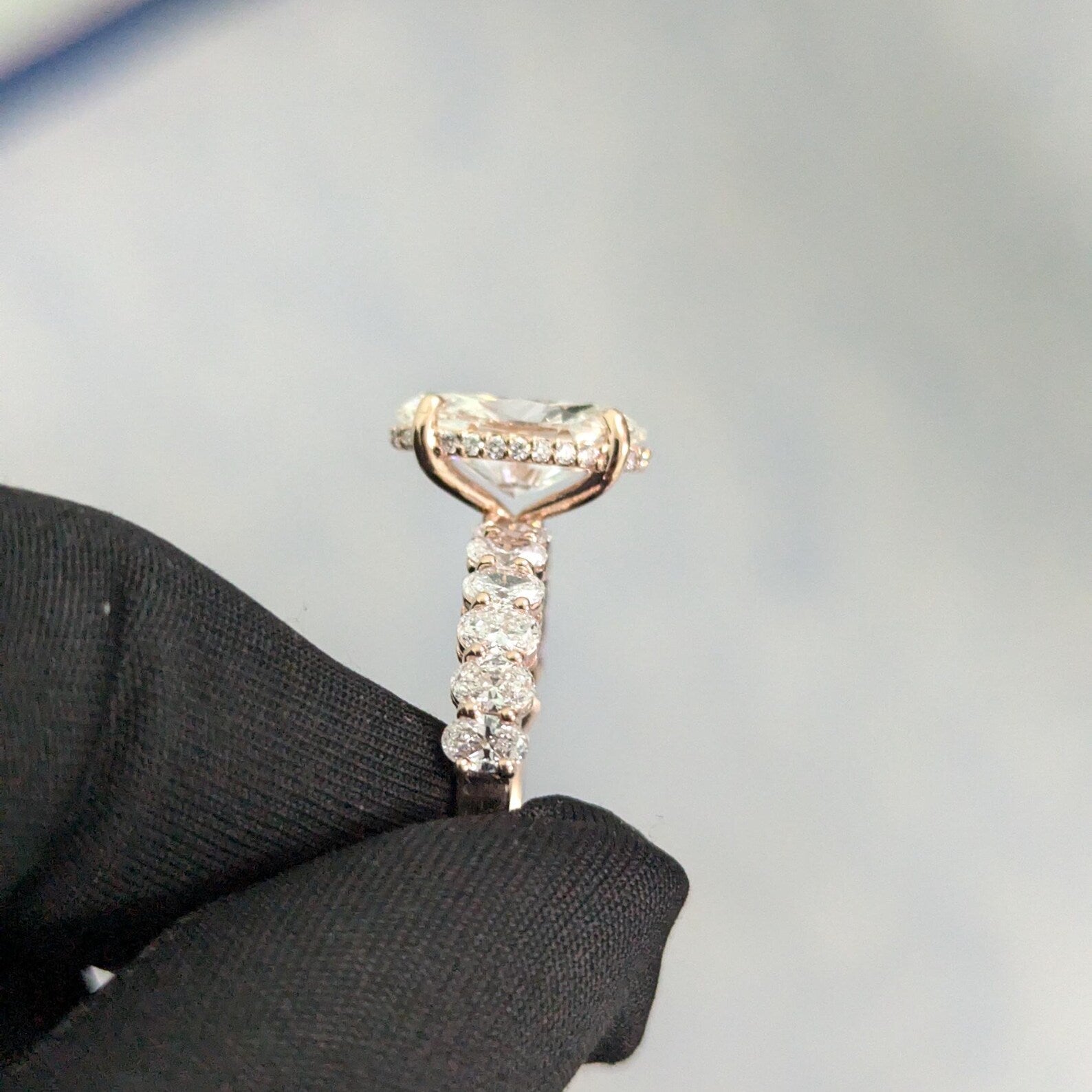 Oval 4.20tcw Lab Diamond Hidden Halo Ring | Scalloped Pave | IGI Certified