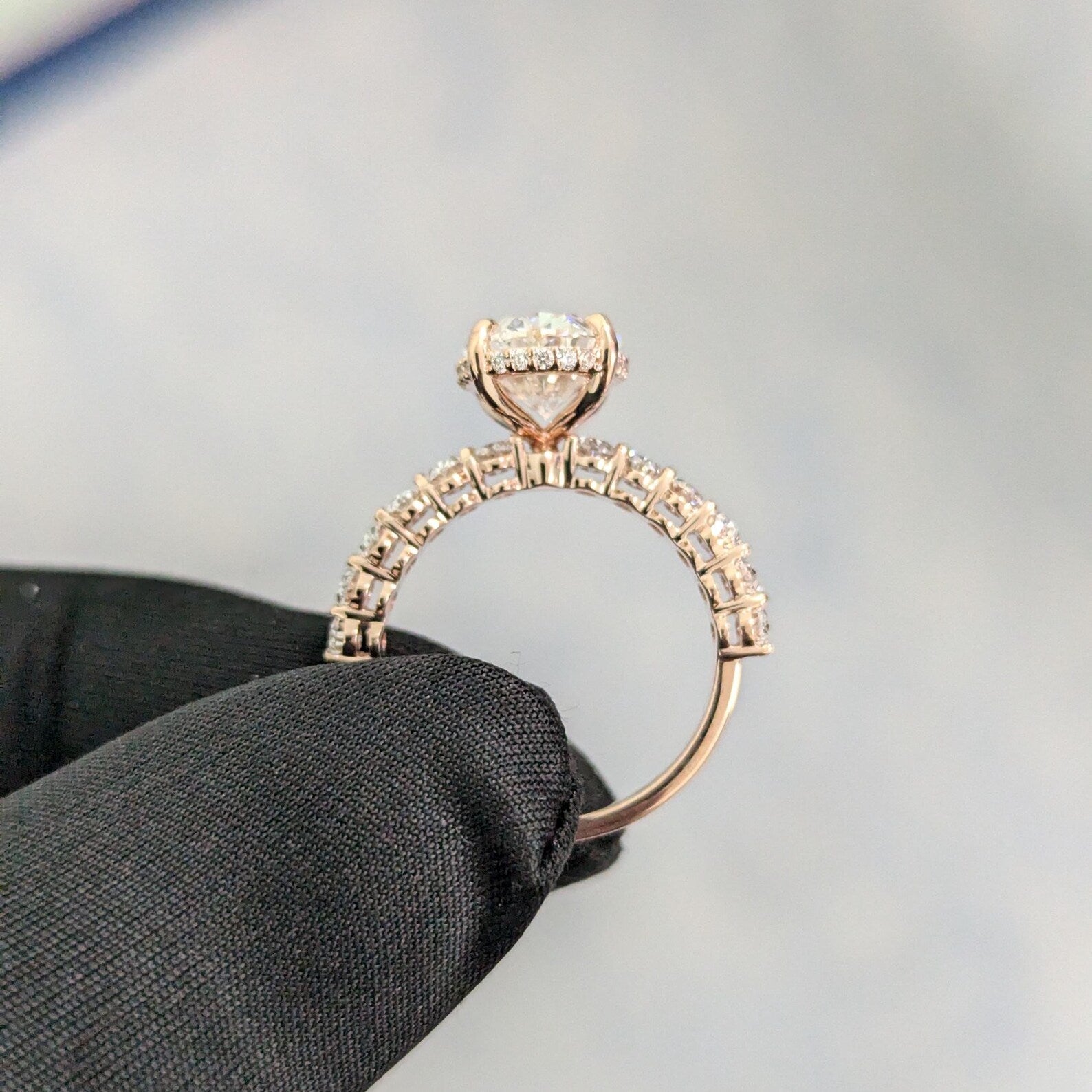 Oval 4.20tcw Lab Diamond Hidden Halo Ring | Scalloped Pave | IGI Certified