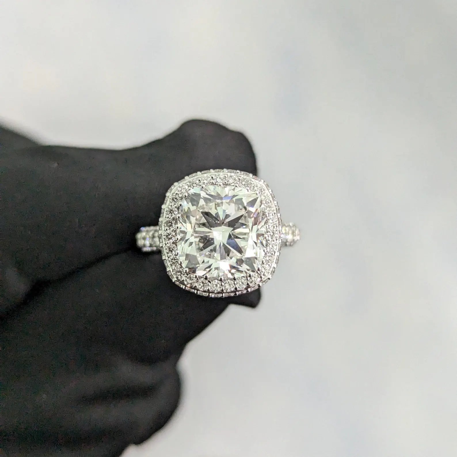 5.60tcw SQ Cushion Lab Diamond Halo Engagement Ring | IGI Certified | D-E-F Color | VVS Clarity