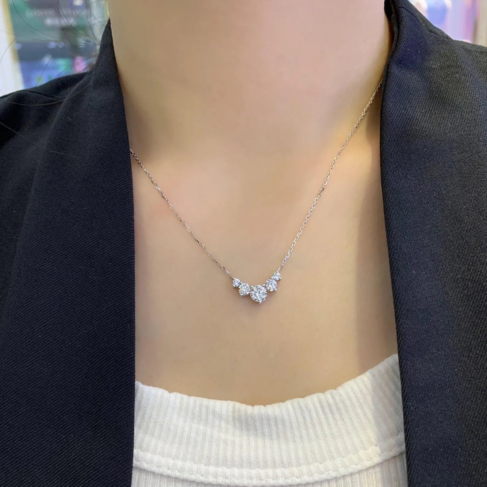 Round 0.85tcw Lab Diamond 5 Stone Pendant Necklace | IGI Certified | EF VS | Custom Gold