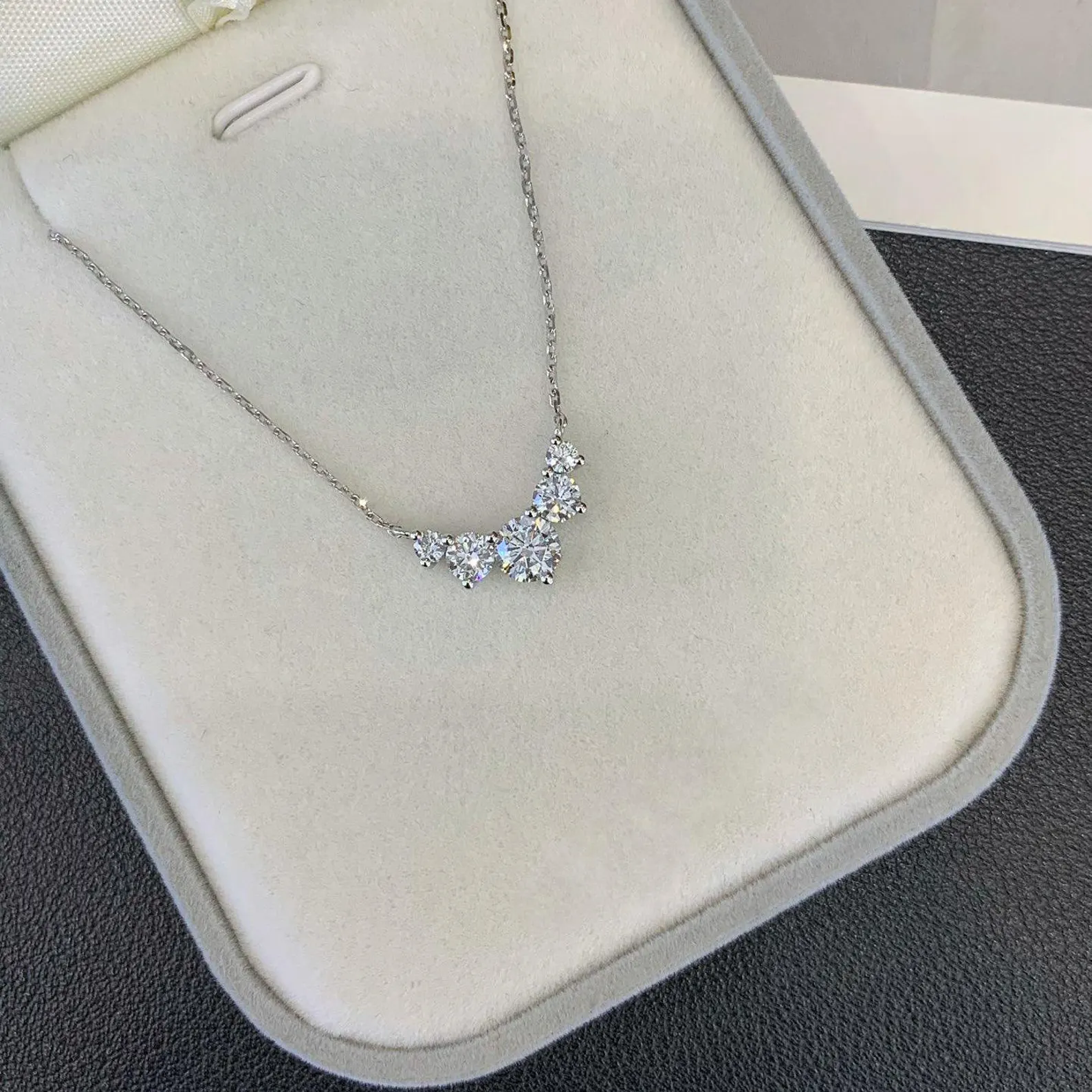 Round 0.85tcw Lab Diamond 5 Stone Pendant Necklace | IGI Certified | EF VS | Custom Gold