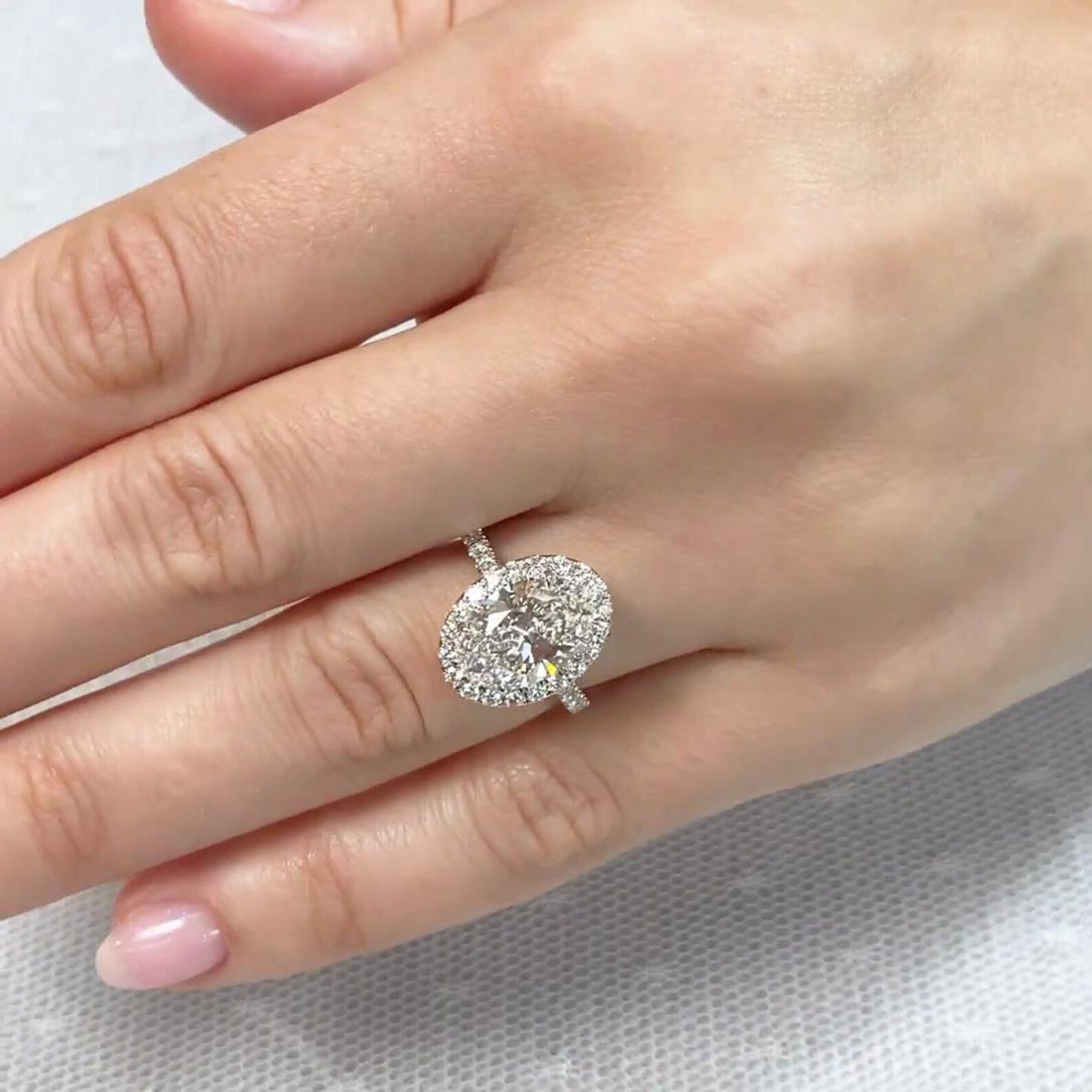 Oval 3.70tcw Lab Grown Diamond Halo & Hidden Halo Ring | IGI Certified | DEF |VVS–VS