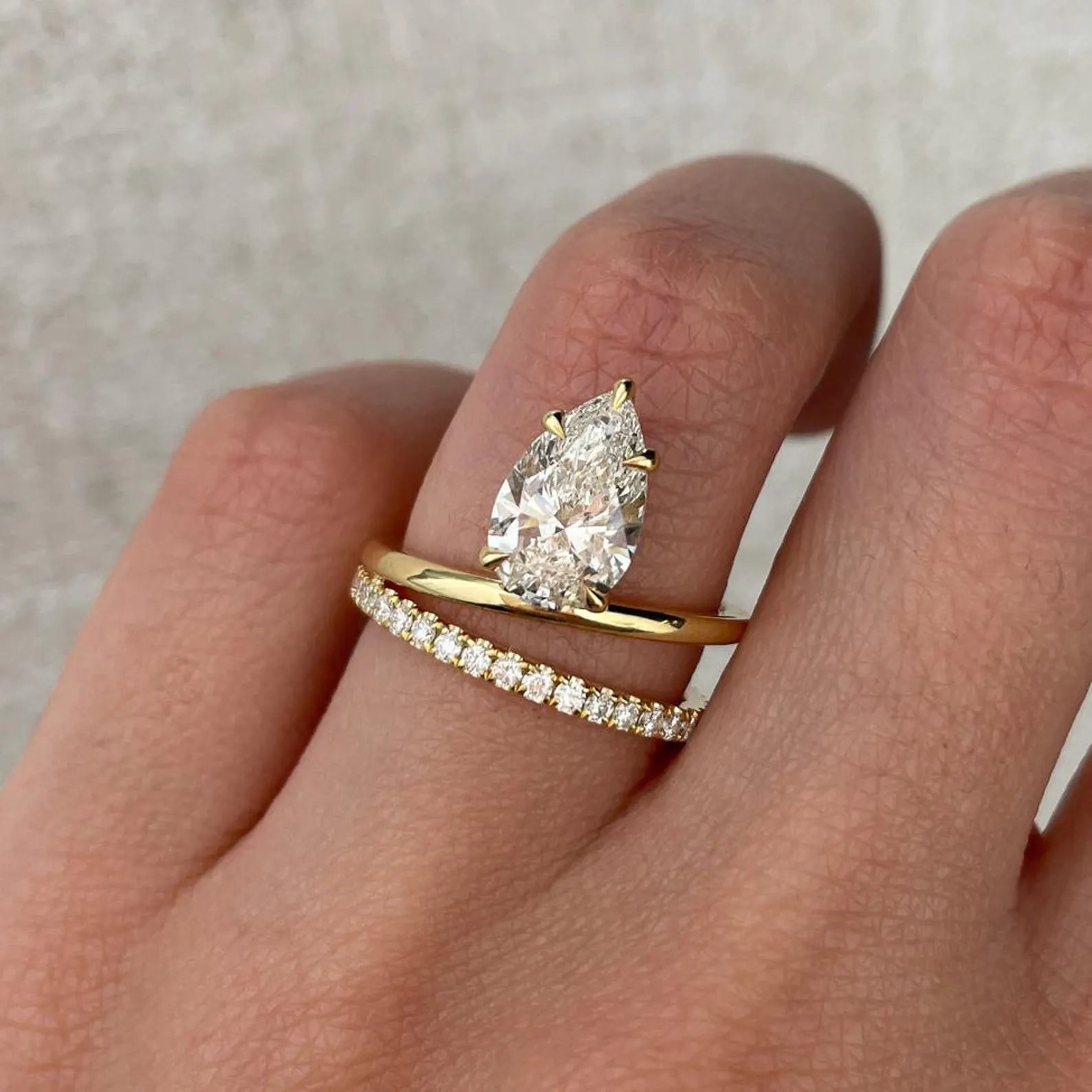 Pear 2.50tcw Lab Diamond Double Band Ring | IGI Certified | D-E-F Color | VVS–VS Clarity