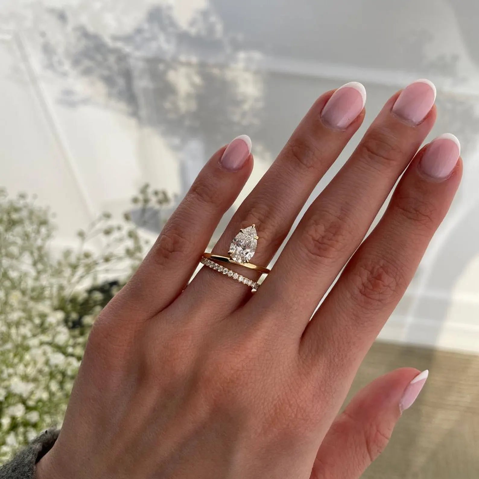 Pear 2.50tcw Lab Diamond Double Band Ring | IGI Certified | D-E-F Color | VVS–VS Clarity