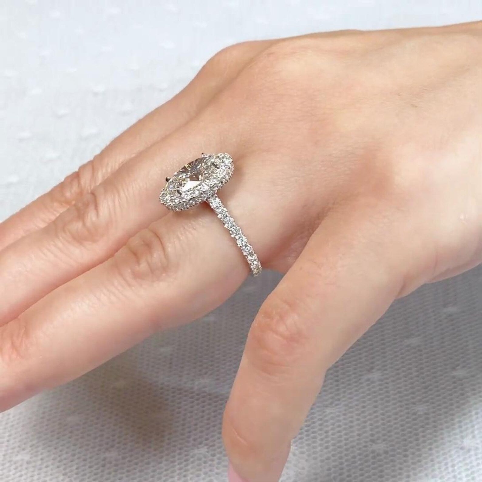 Oval 3.70tcw Lab Grown Diamond Halo & Hidden Halo Ring | IGI Certified | DEF |VVS–VS