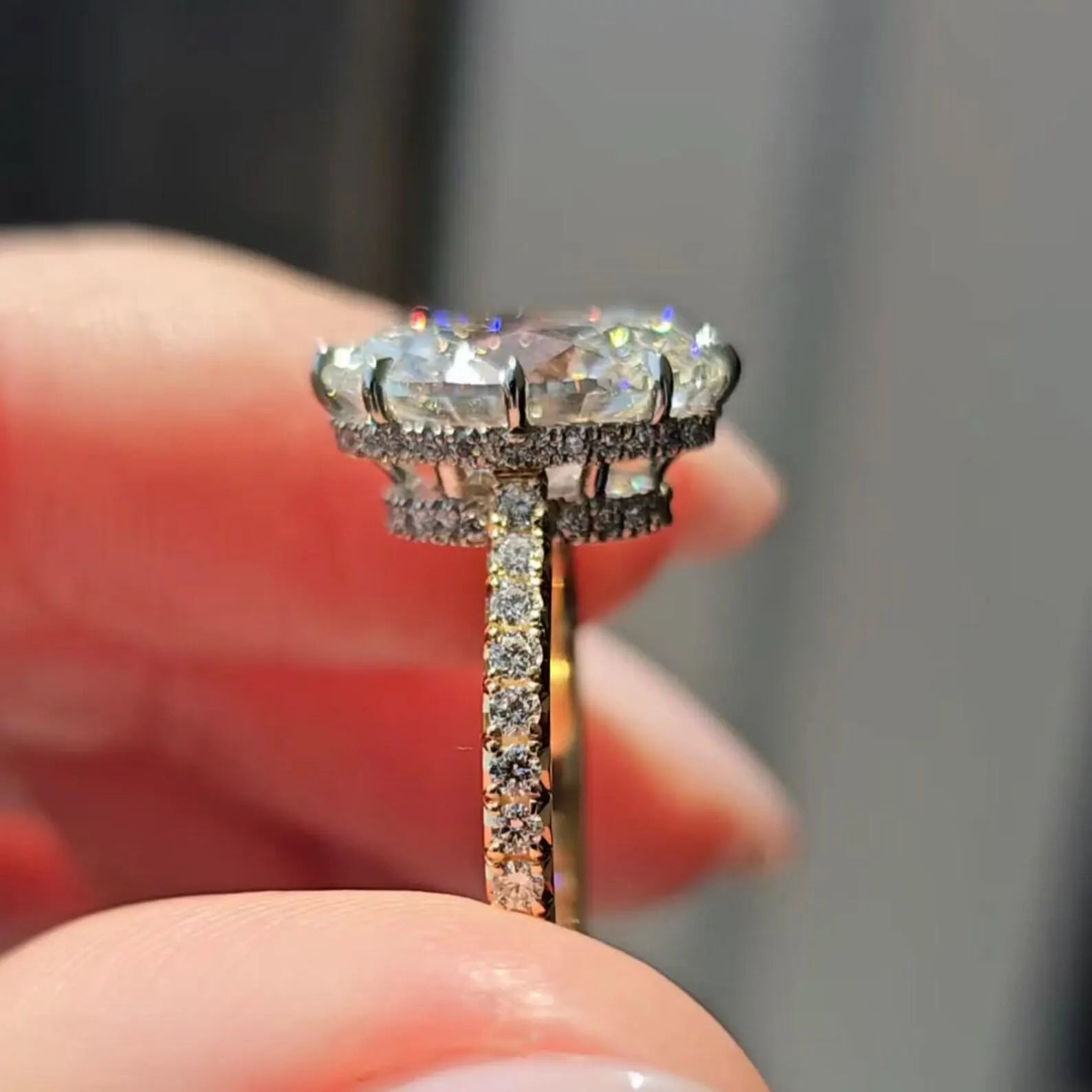 Oval 5.00tw Lab Grown Diamond Double Hidden Halo Engagement Ring, D-E-F Color, VVS-VS Clarity - IGI Certificate