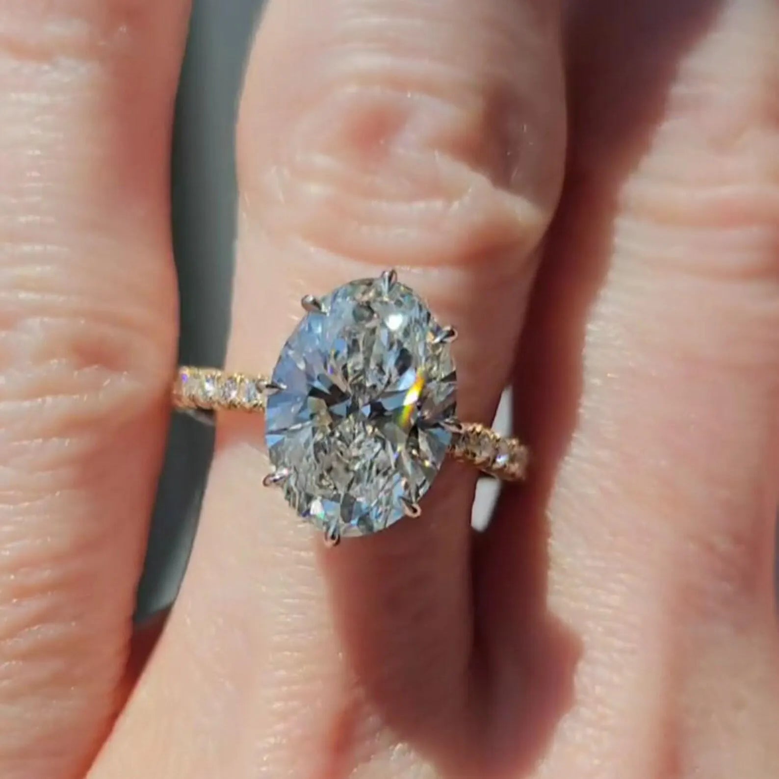 Oval 5.00tw Lab Grown Diamond Double Hidden Halo Engagement Ring, D-E-F Color, VVS-VS Clarity - IGI Certificate