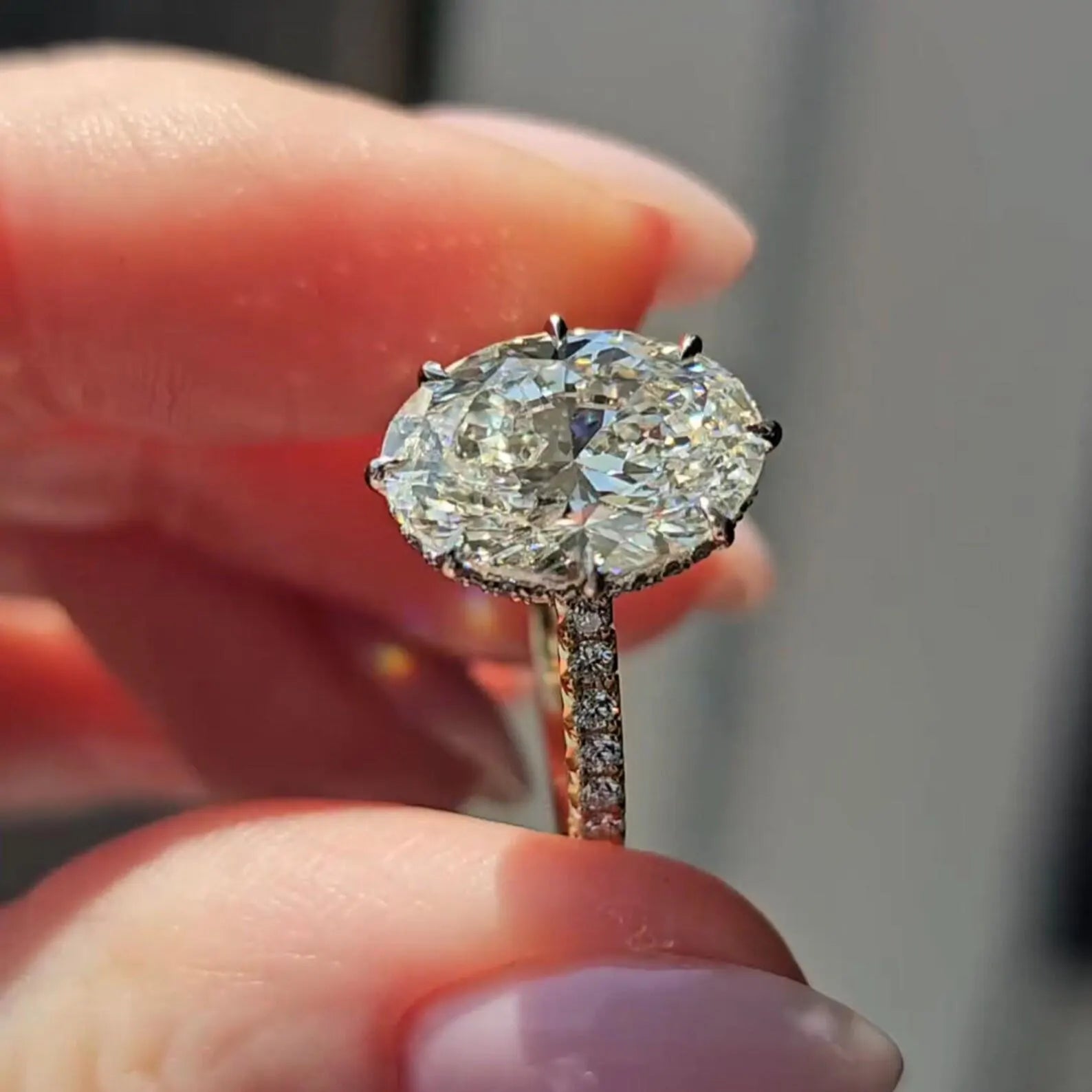 Oval 5.00tw Lab Grown Diamond Double Hidden Halo Engagement Ring, D-E-F Color, VVS-VS Clarity - IGI Certificate