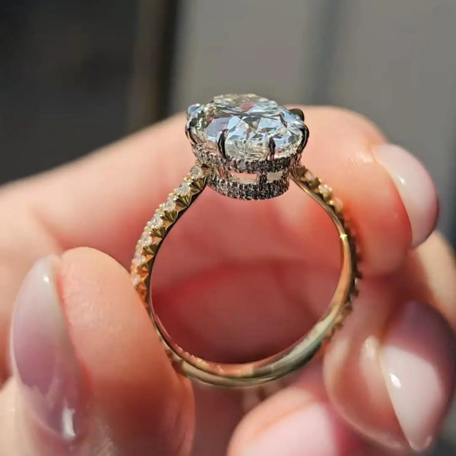 Oval 5.00tw Lab Grown Diamond Double Hidden Halo Engagement Ring, D-E-F Color, VVS-VS Clarity - IGI Certificate