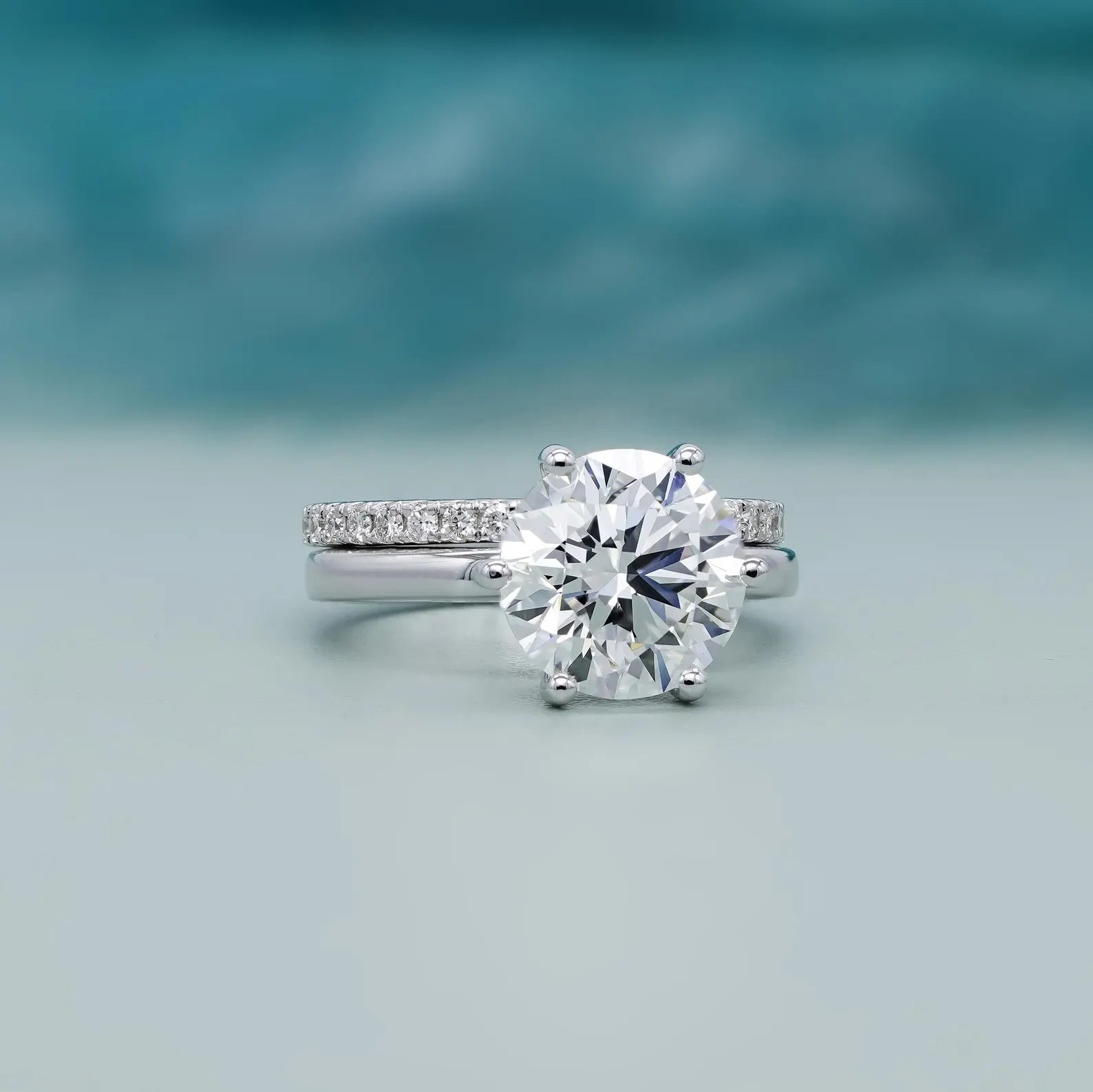 3.20tcw Round Lab Grown Diamond Ring Set, Solitaire Engagement with Band, VVS-VS Clarity, DEF Color