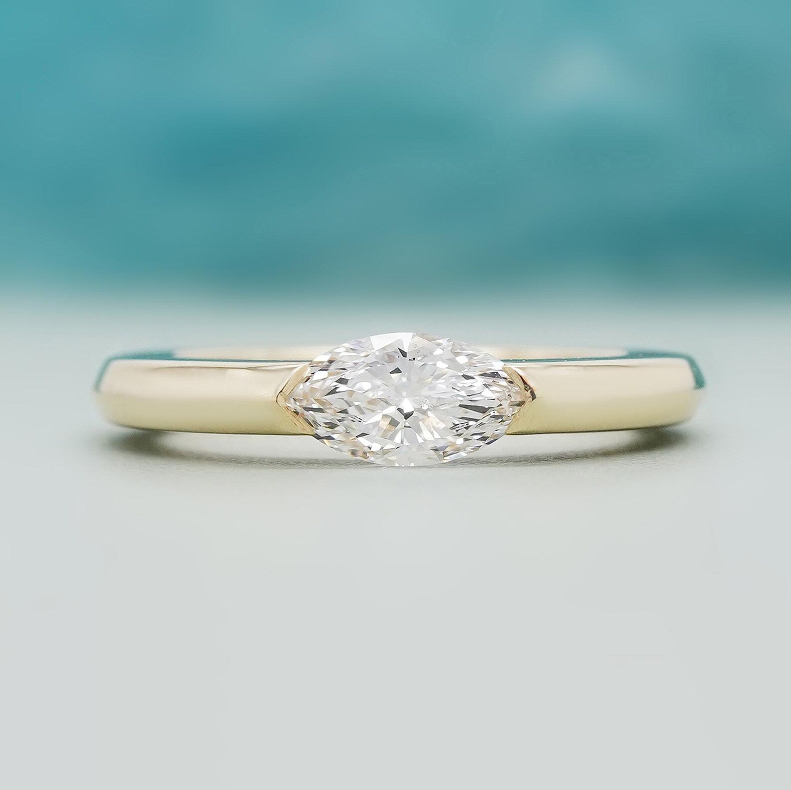 Marquise 0.60ct Lab Grown Diamond East-West Solitaire Engagement Ring | D-E-F Color, VVS-VS Clarity | IGI Certified | Yellow Gold Ring