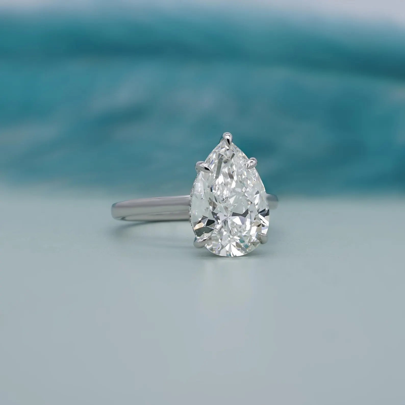 Pear 4.60ct Lab Grown Diamond Engagement Ring | Hidden Halo | IGI Certified | D-E-F Color, VVS Clarity | 14K/18K Gold or Platinum