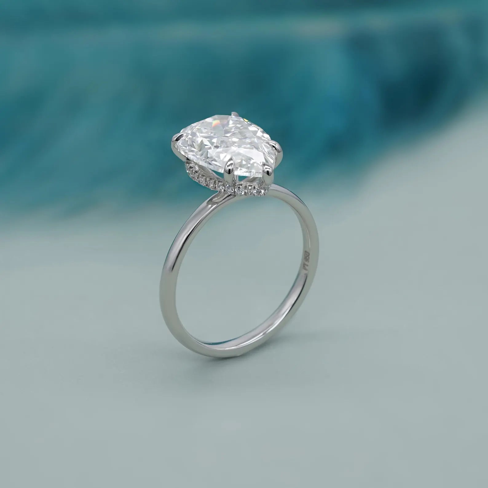 Pear 4.60ct Lab Grown Diamond Engagement Ring | Hidden Halo | IGI Certified | D-E-F Color, VVS Clarity | 14K/18K Gold or Platinum