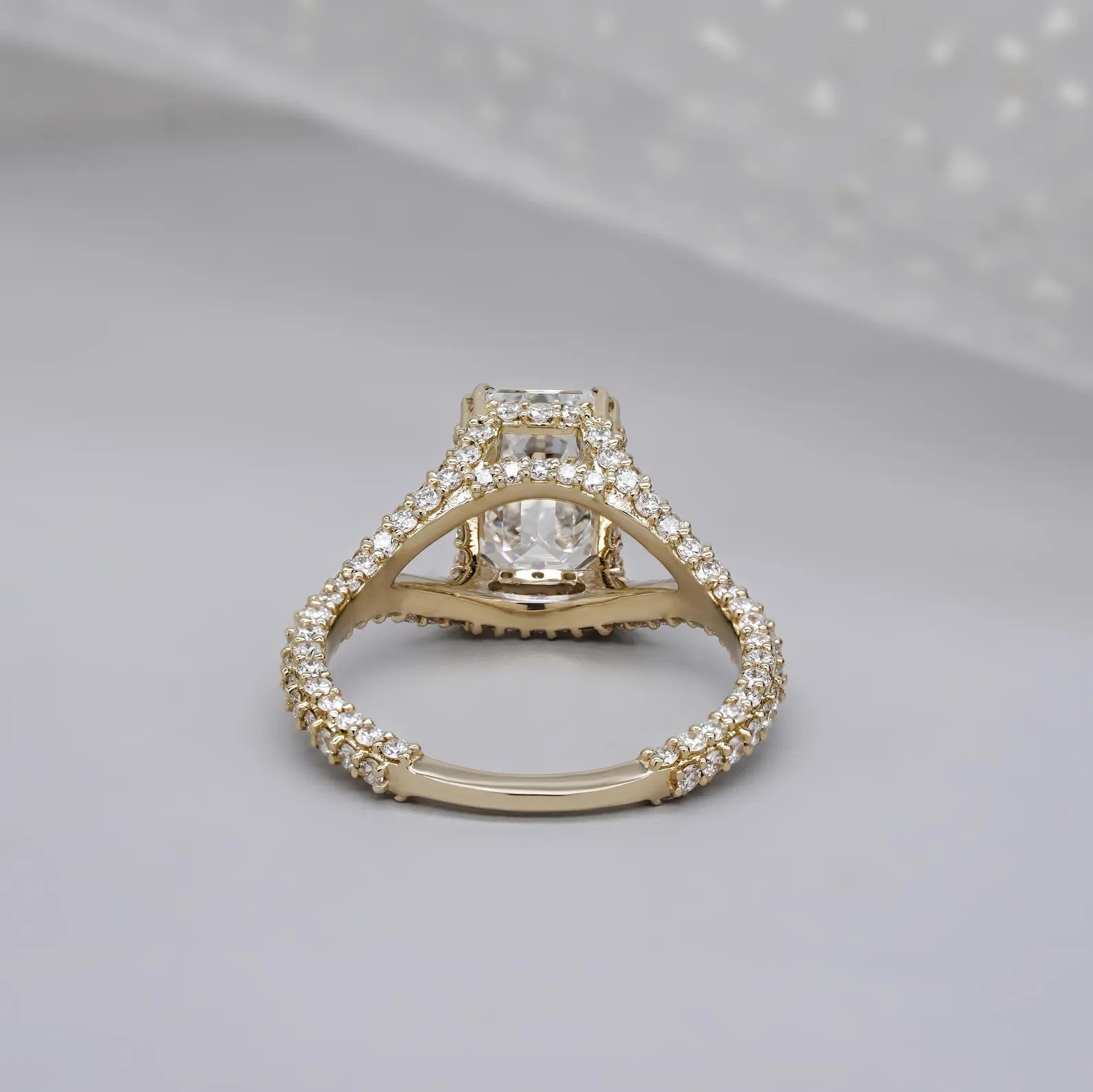 Emerald 3.65tcw Lab Grown Diamond Split Hidden Halo Pave Engagement Ring, DEF Color, VVS-VS Clarity