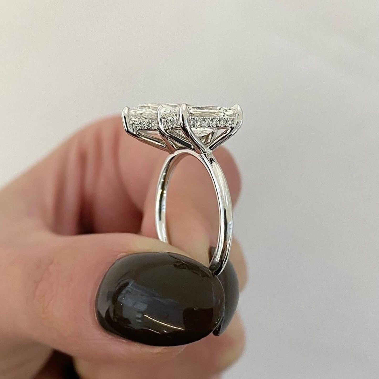 Pear and Radiant 3.70tcw Lab Grown Diamond Toi et Moi Ring – Hidden Halo, D-E-F Color, VVS–VS Clarity, Two Stone Engagement Ring