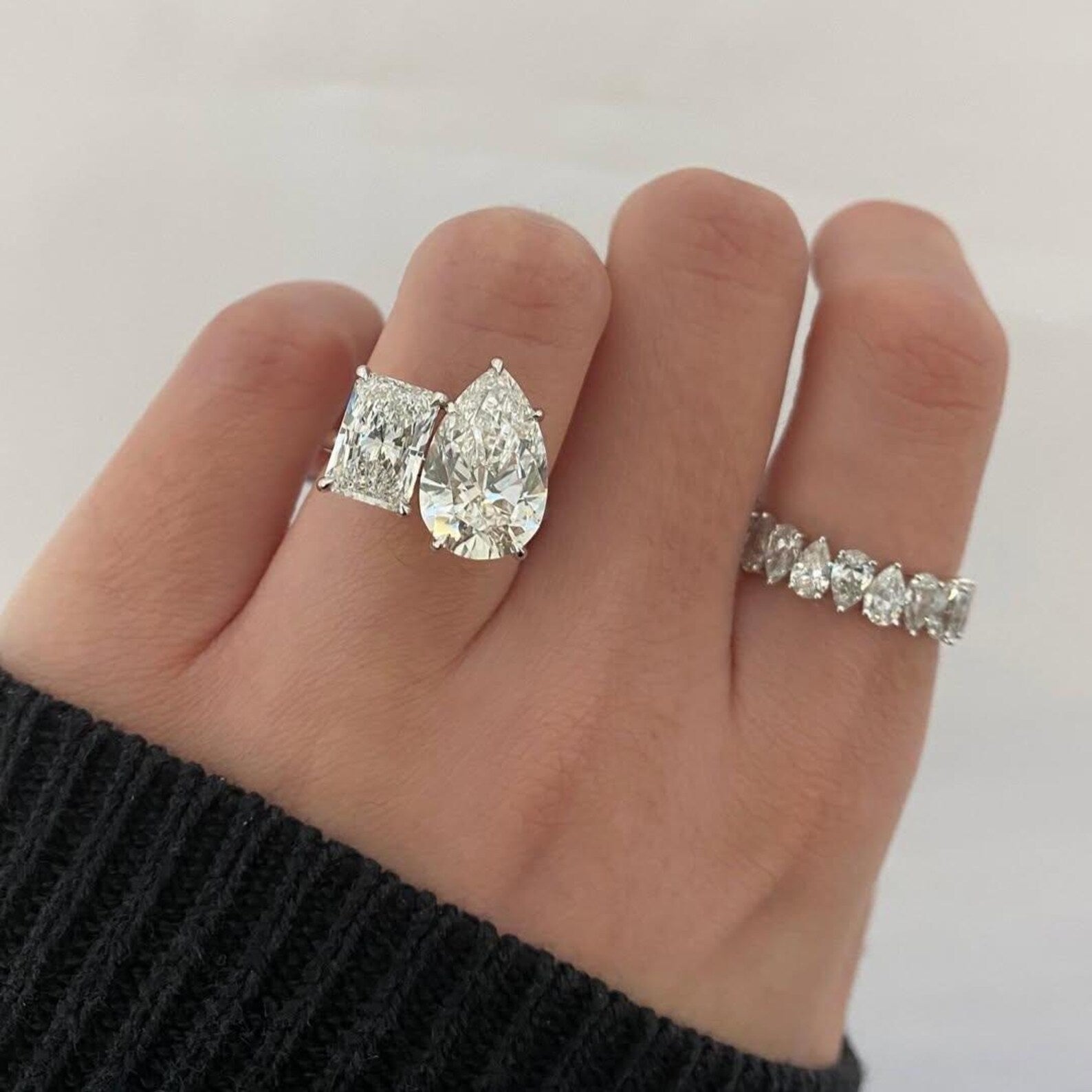 Pear and Radiant 3.70tcw Lab Grown Diamond Toi et Moi Ring – Hidden Halo, D-E-F Color, VVS–VS Clarity, Two Stone Engagement Ring