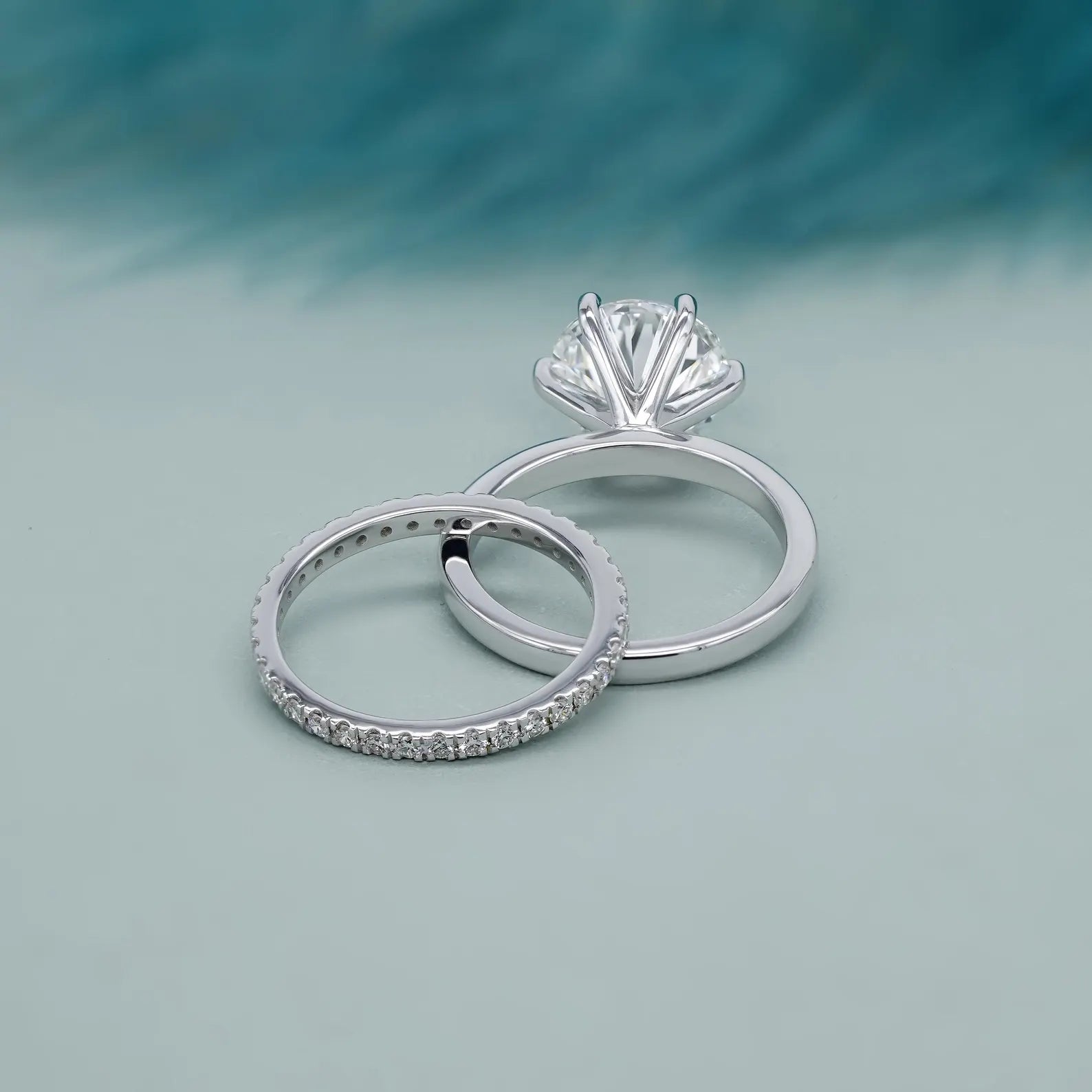 3.20tcw Round Lab Grown Diamond Ring Set, Solitaire Engagement with Band, VVS-VS Clarity, DEF Color