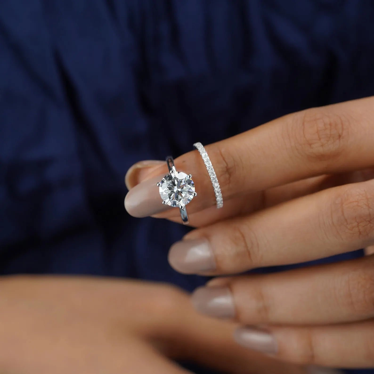 3.20tcw Round Lab Grown Diamond Ring Set, Solitaire Engagement with Band, VVS-VS Clarity, DEF Color