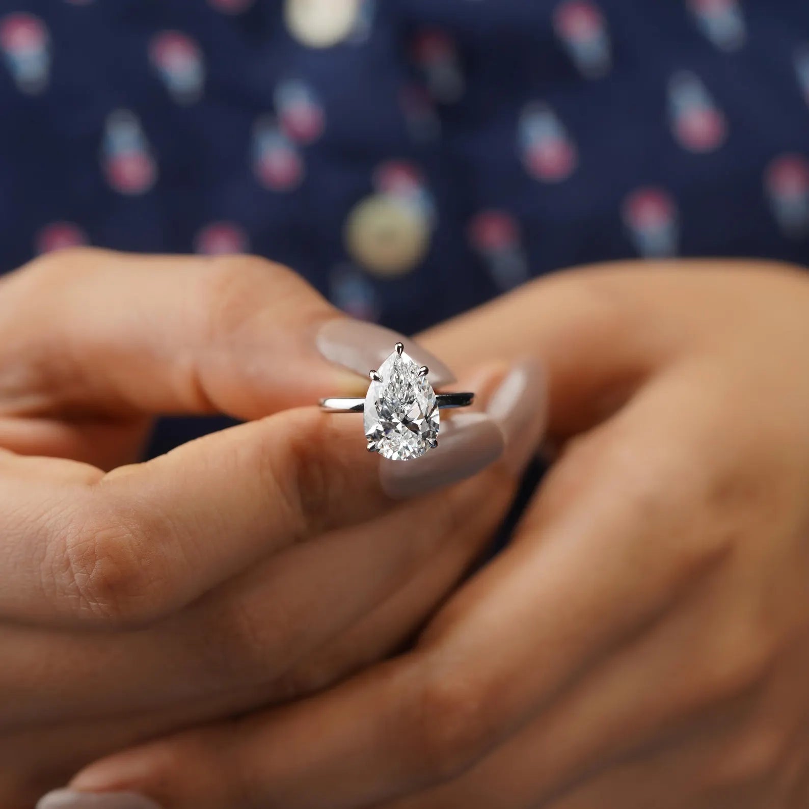 Pear 4.60ct Lab Grown Diamond Engagement Ring | Hidden Halo | IGI Certified | D-E-F Color, VVS Clarity | 14K/18K Gold or Platinum