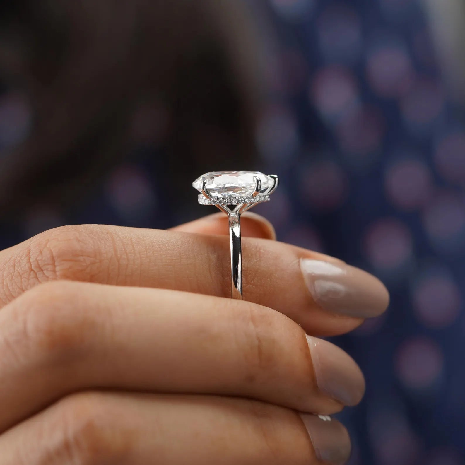 Pear 4.60ct Lab Grown Diamond Engagement Ring | Hidden Halo | IGI Certified | D-E-F Color, VVS Clarity | 14K/18K Gold or Platinum