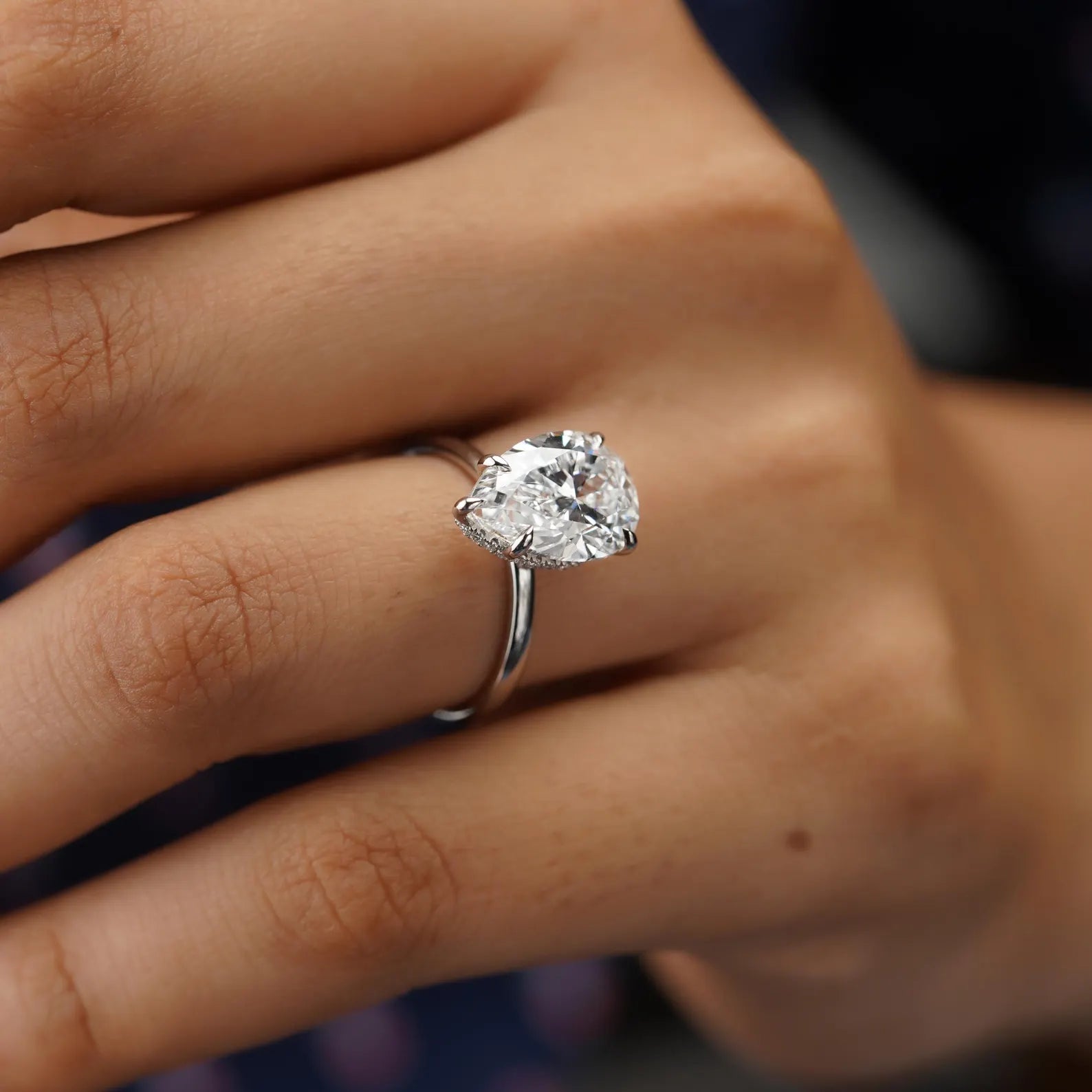 Pear 4.60ct Lab Grown Diamond Engagement Ring | Hidden Halo | IGI Certified | D-E-F Color, VVS Clarity | 14K/18K Gold or Platinum