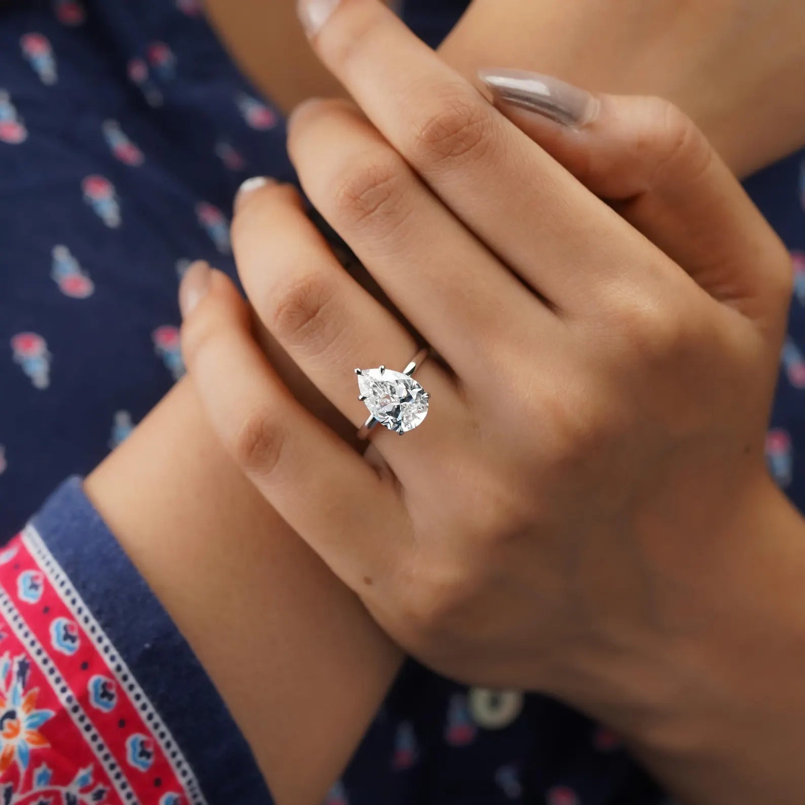 Pear 4.60ct Lab Grown Diamond Engagement Ring | Hidden Halo | IGI Certified | D-E-F Color, VVS Clarity | 14K/18K Gold or Platinum