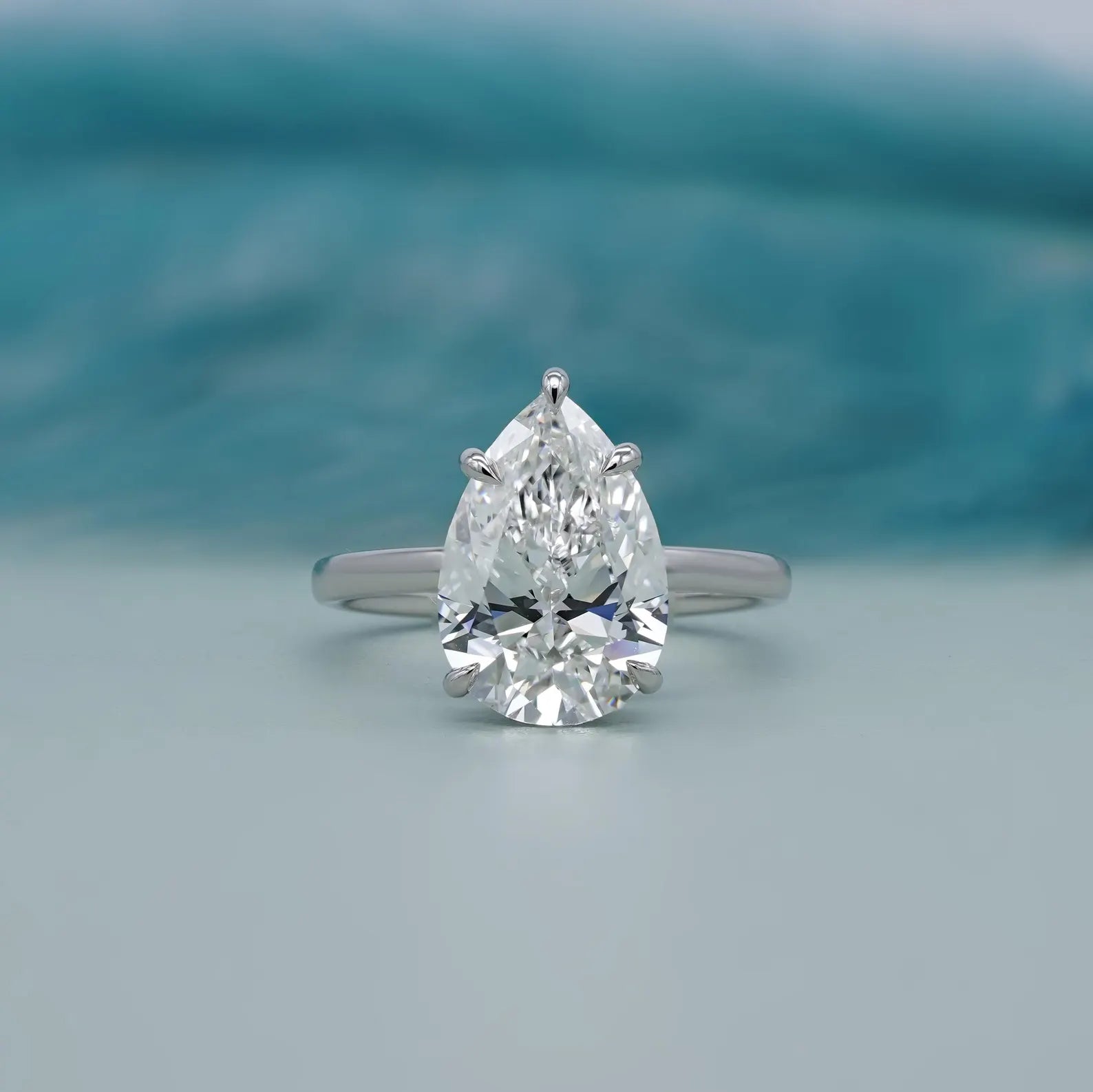 Pear 4.60ct Lab Grown Diamond Engagement Ring | Hidden Halo | IGI Certified | D-E-F Color, VVS Clarity | 14K/18K Gold or Platinum