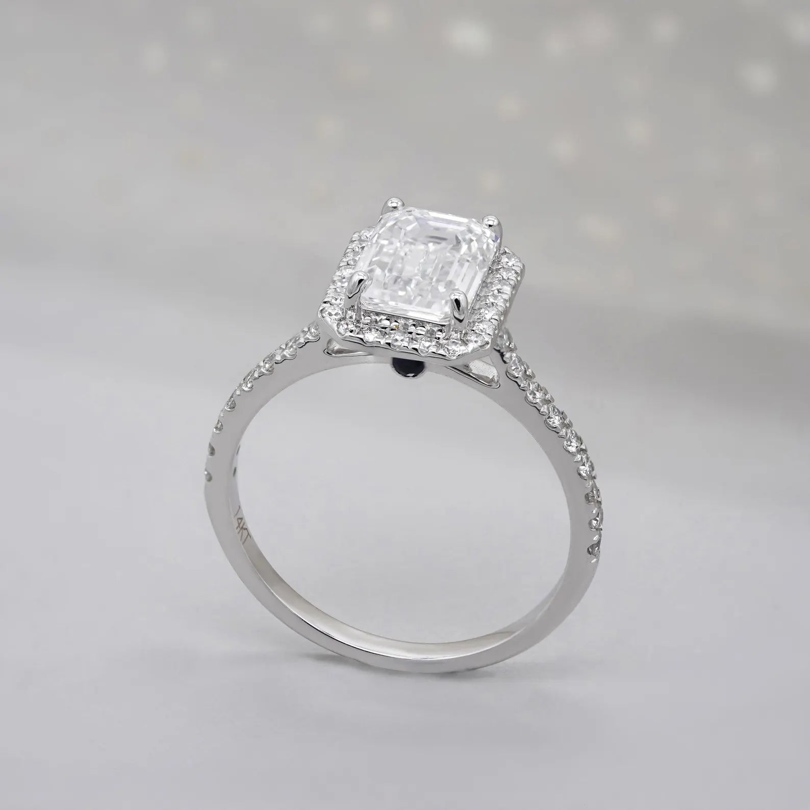 Emerald 2.52tcw Lab Grown Diamond Halo Engagement Ring | Pave Cathedral | Blue Sapphire Stone | D-E-F Color | VVS–VS Clarity | IGI Certified