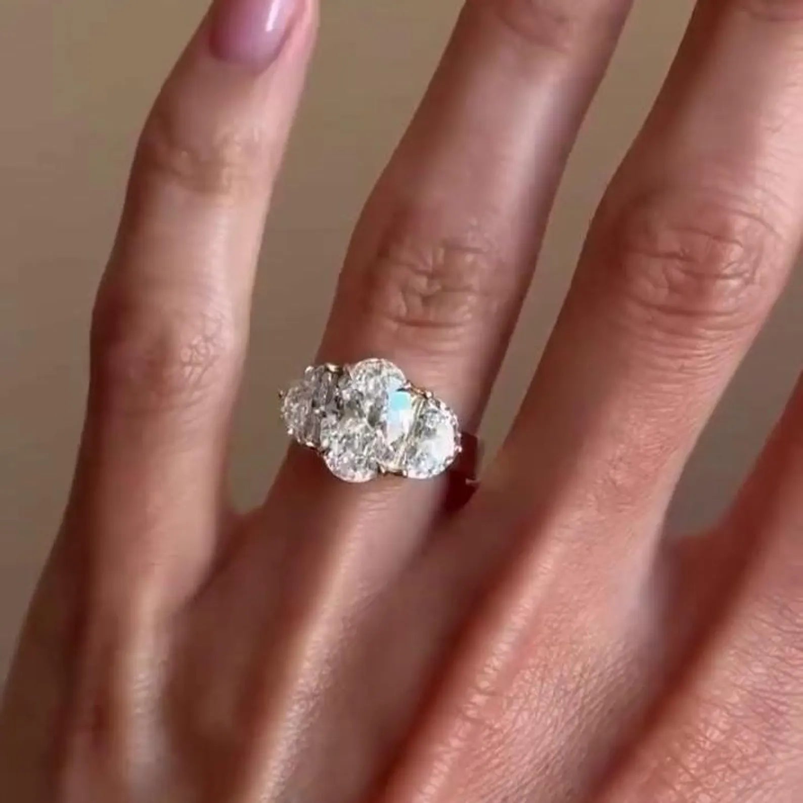 Oval 6.00tcw Lab Diamond Three-Stone Engagement Ring | IGI Certified | Yellow Gold