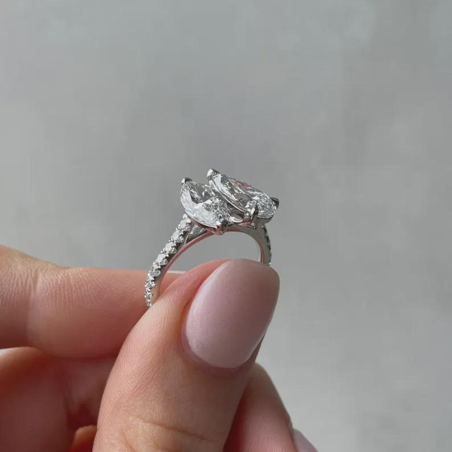 Pear And Marquise 2.80tcw Lab Diamond Engagement Ring | EF VS | IGI Certified