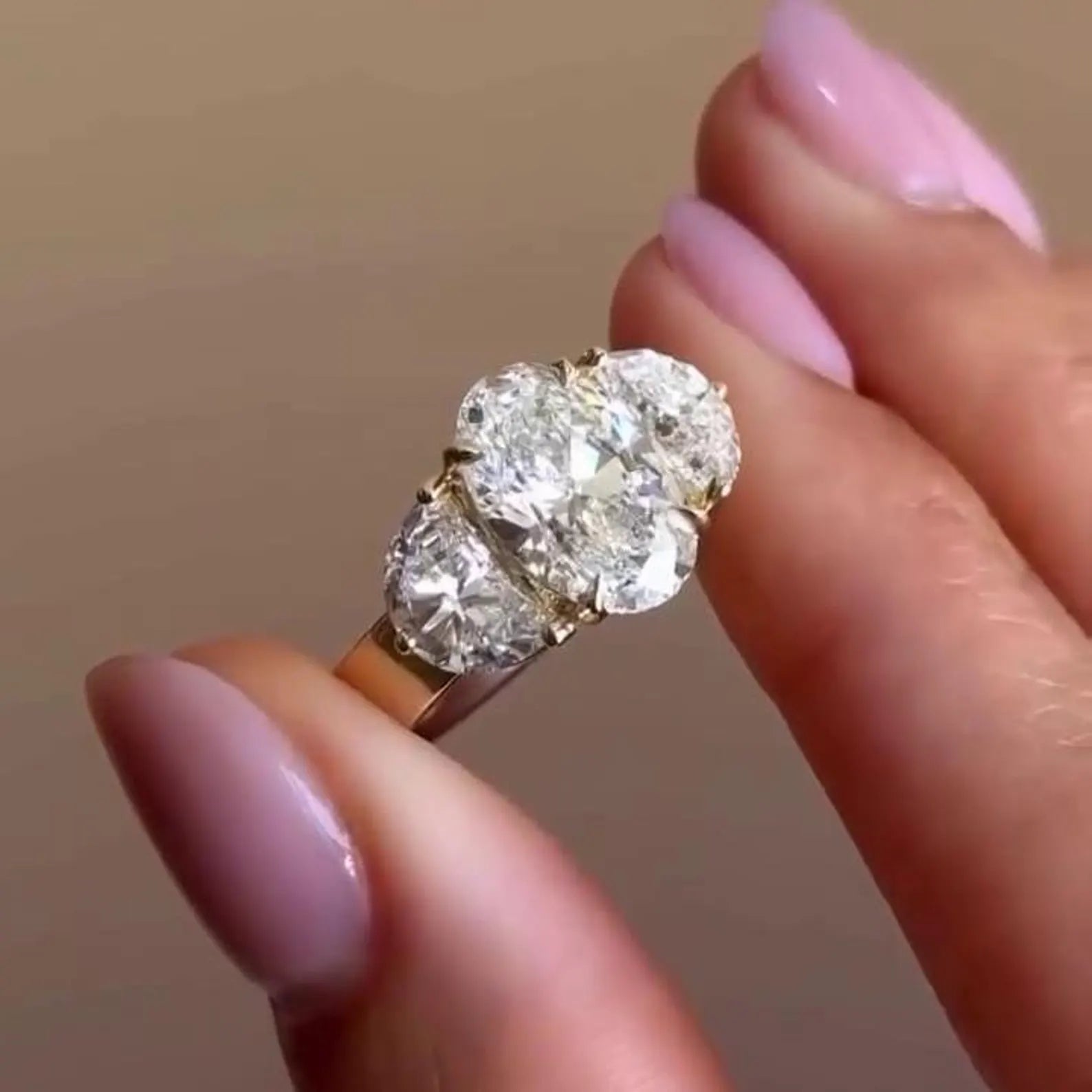 Oval 6.00tcw Lab Diamond Three-Stone Engagement Ring | IGI Certified | Yellow Gold