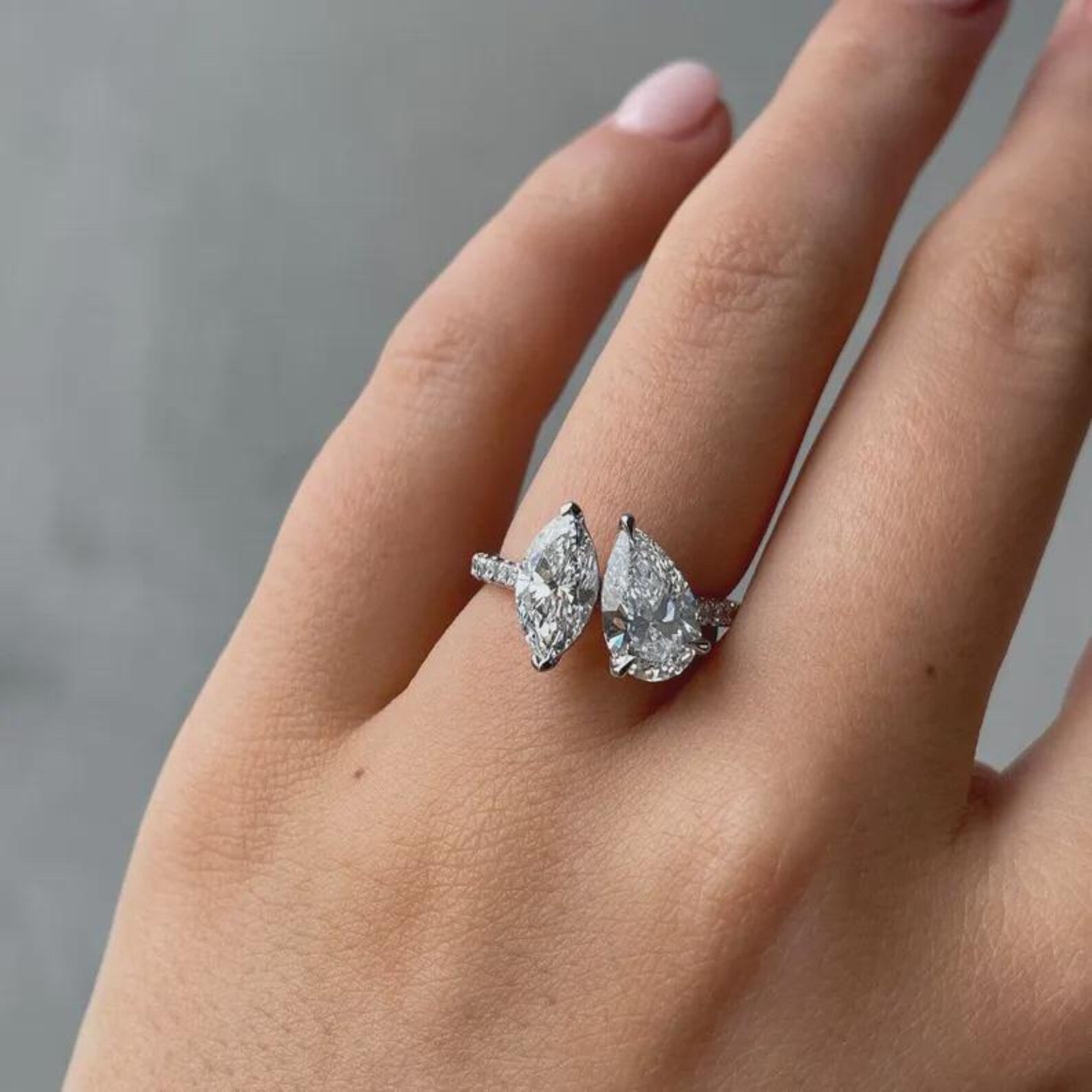 Pear And Marquise 2.80tcw Lab Diamond Engagement Ring | EF VS | IGI Certified