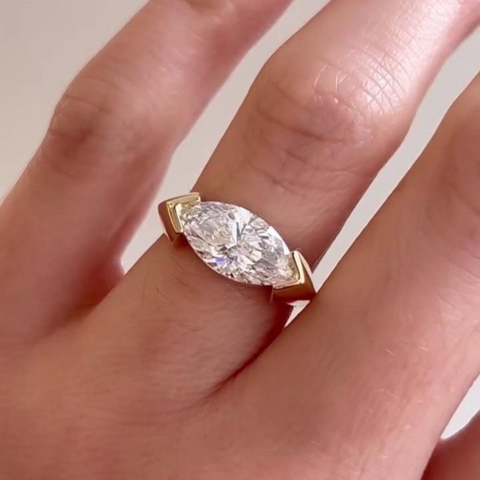 Marquise 2.50ct East-West Lab Grown Diamond Engagement Ring | Modern Half Bezel Solitaire | IGI Certified