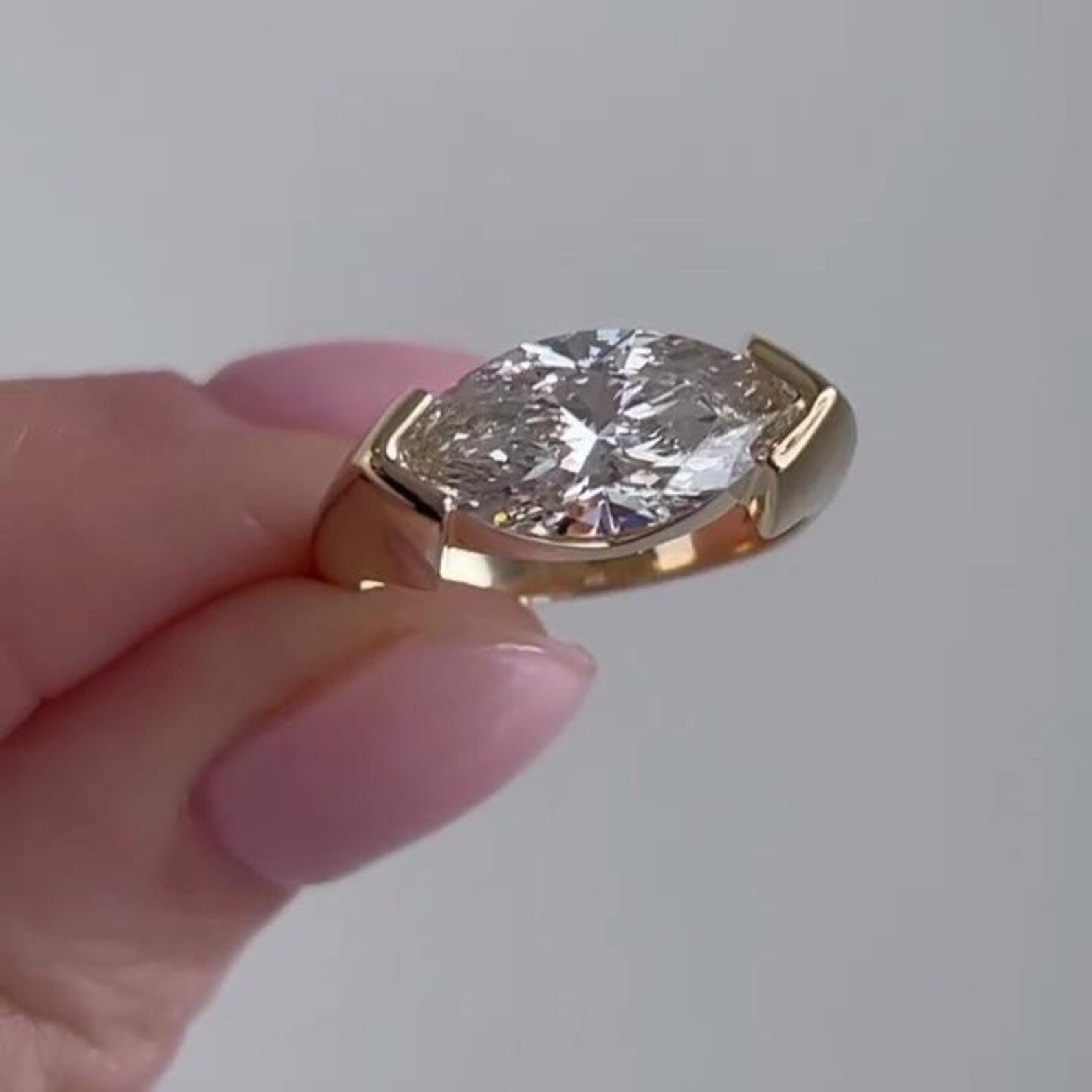 Marquise 2.50ct East-West Lab Grown Diamond Engagement Ring | Modern Half Bezel Solitaire | IGI Certified