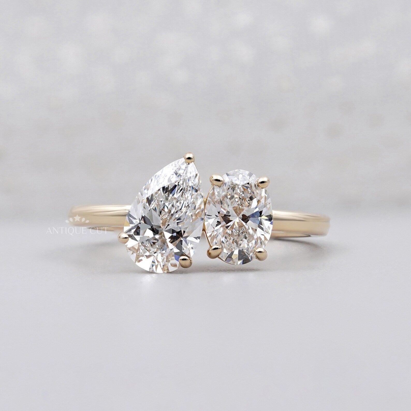 Oval And Pear 2.53tcw Lab Grown Diamond Toi et Moi Ring | Two Stone Engagement Ring
