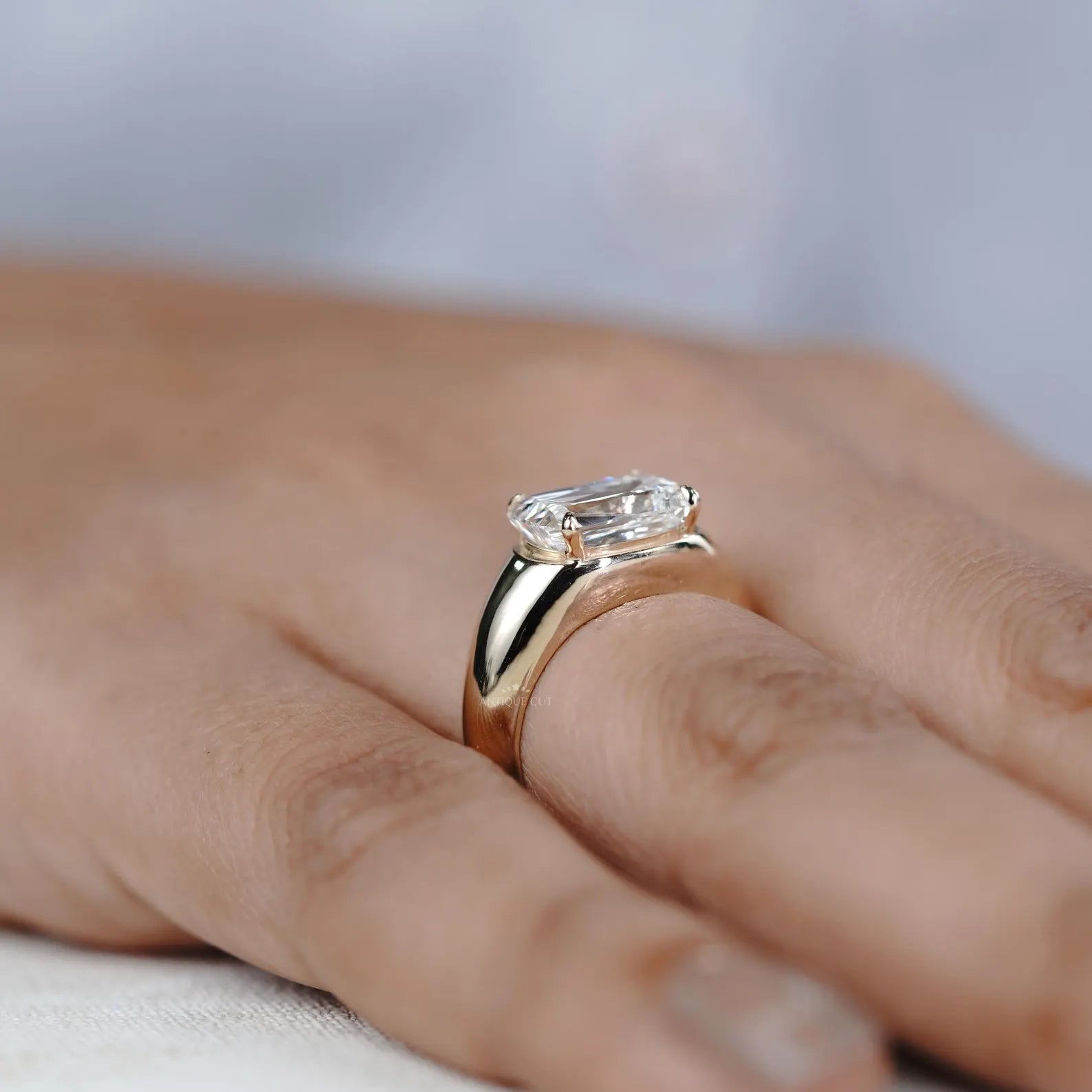 3.00ct Cushion Cut Engagement Ring • Gold Cushion Solitaire • Modern 3ct Cushion Bridal Ring • Timeless Gold Engagement Ring