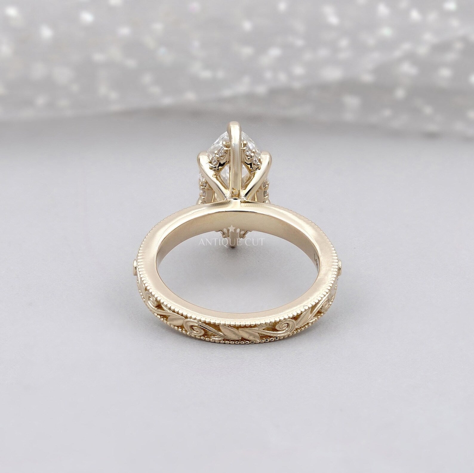 Marquise 2.25tcw Lab Grown Diamond Vintage Engagement Ring | Hand-Engraved Band | DEF Color | VVS-VS Clarity