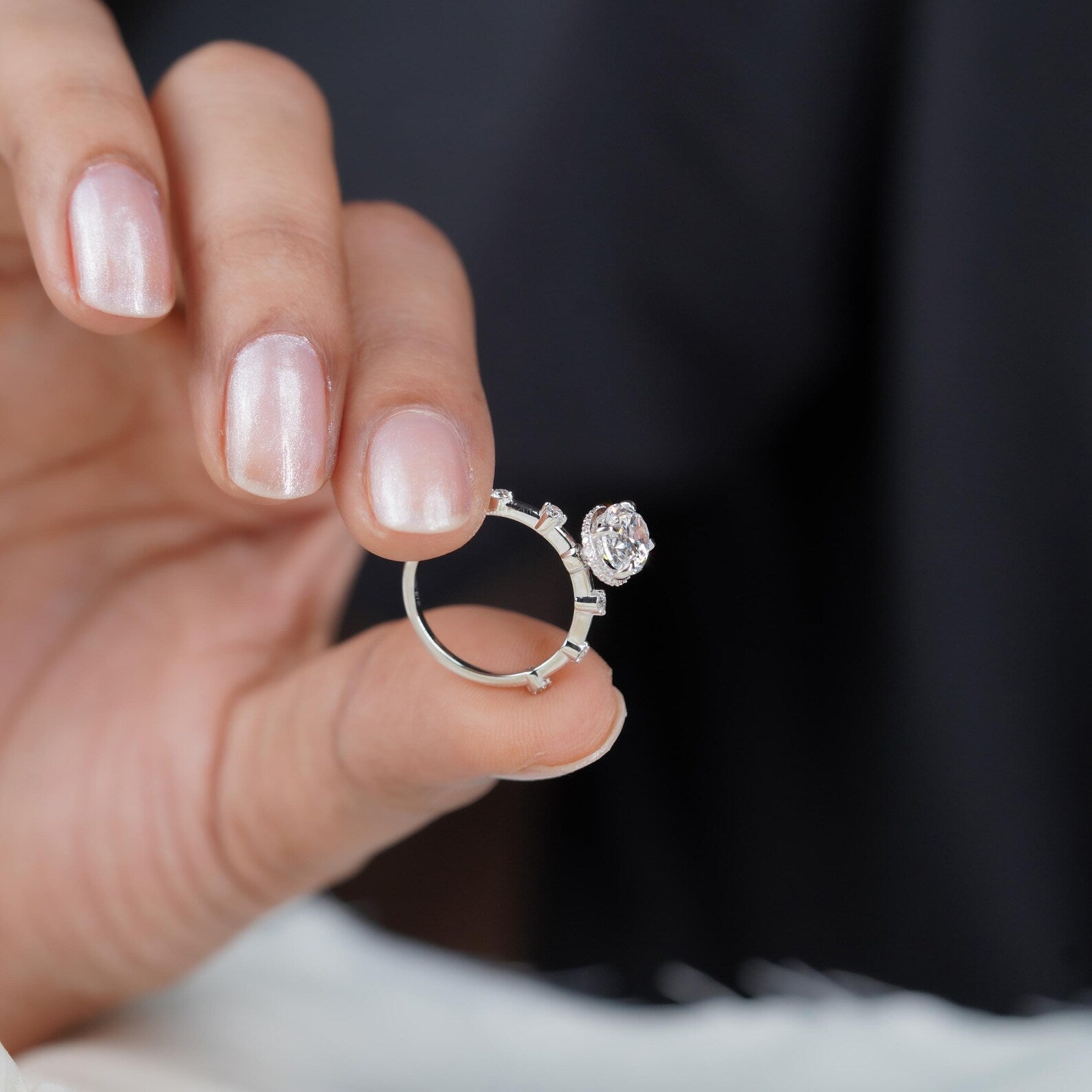 2.00ct Oval Engagement Ring • 0.30ct Diamond Accent Band • White Gold Oval Cut Ring • Classic 2ct Solitaire Ring