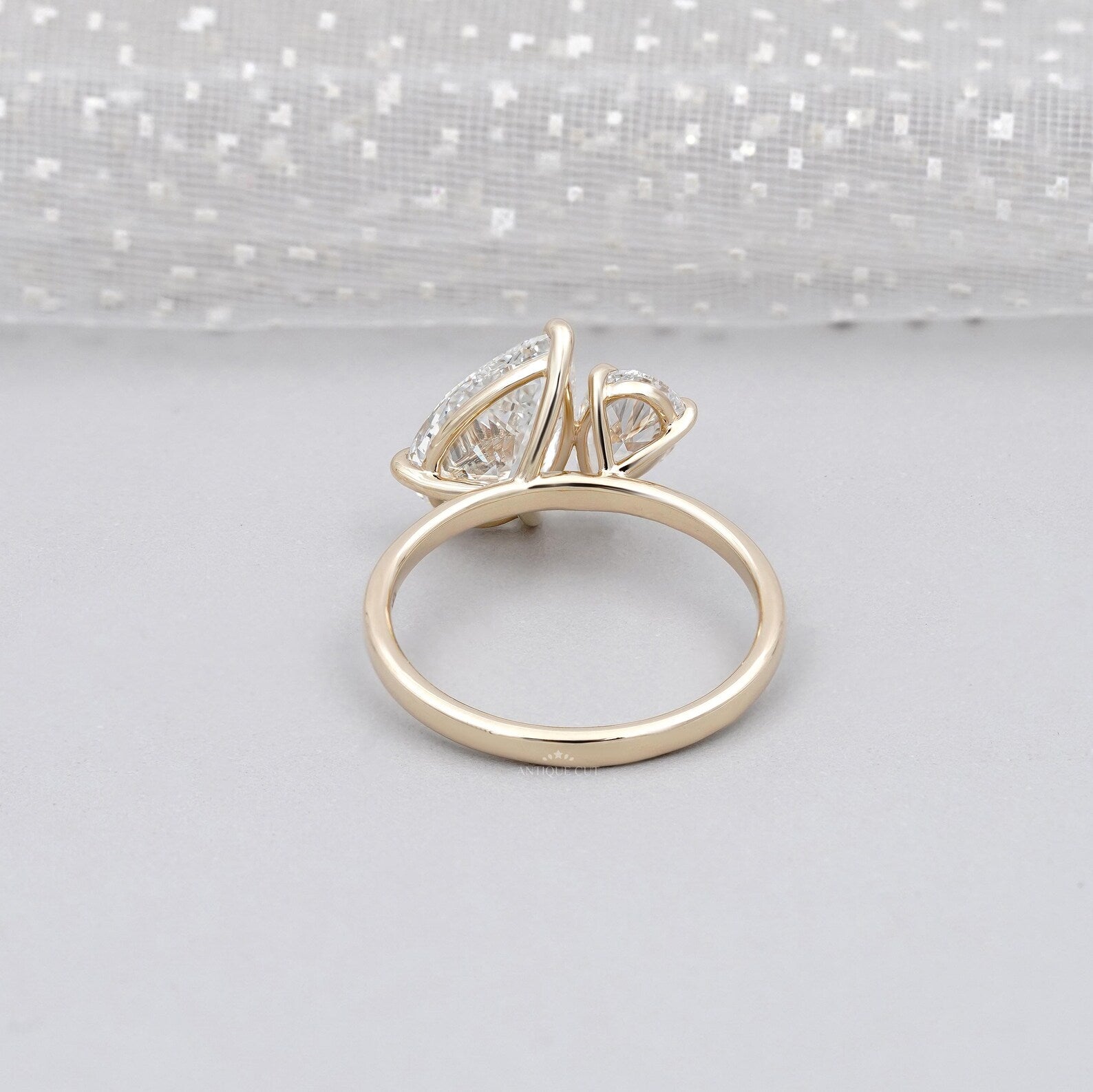 1.30ct Pear Cut Engagement Ring • 0.30ct Pear Side Stone • Two Stone Toi et Moi Ring • 14K Gold Pear Diamond Bypass Ring