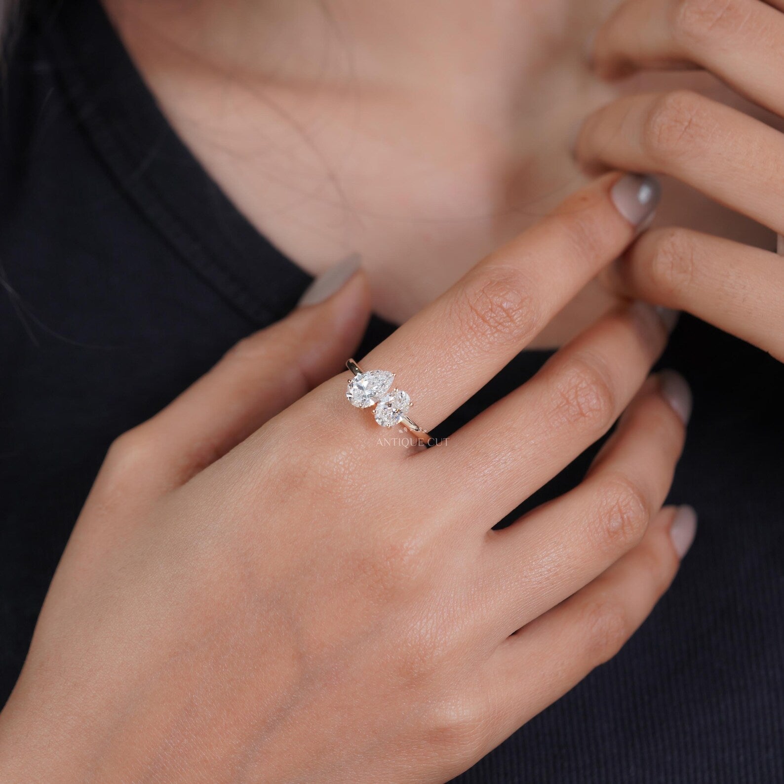 Oval And Pear 2.53tcw Lab Grown Diamond Toi et Moi Ring | Two Stone Engagement Ring