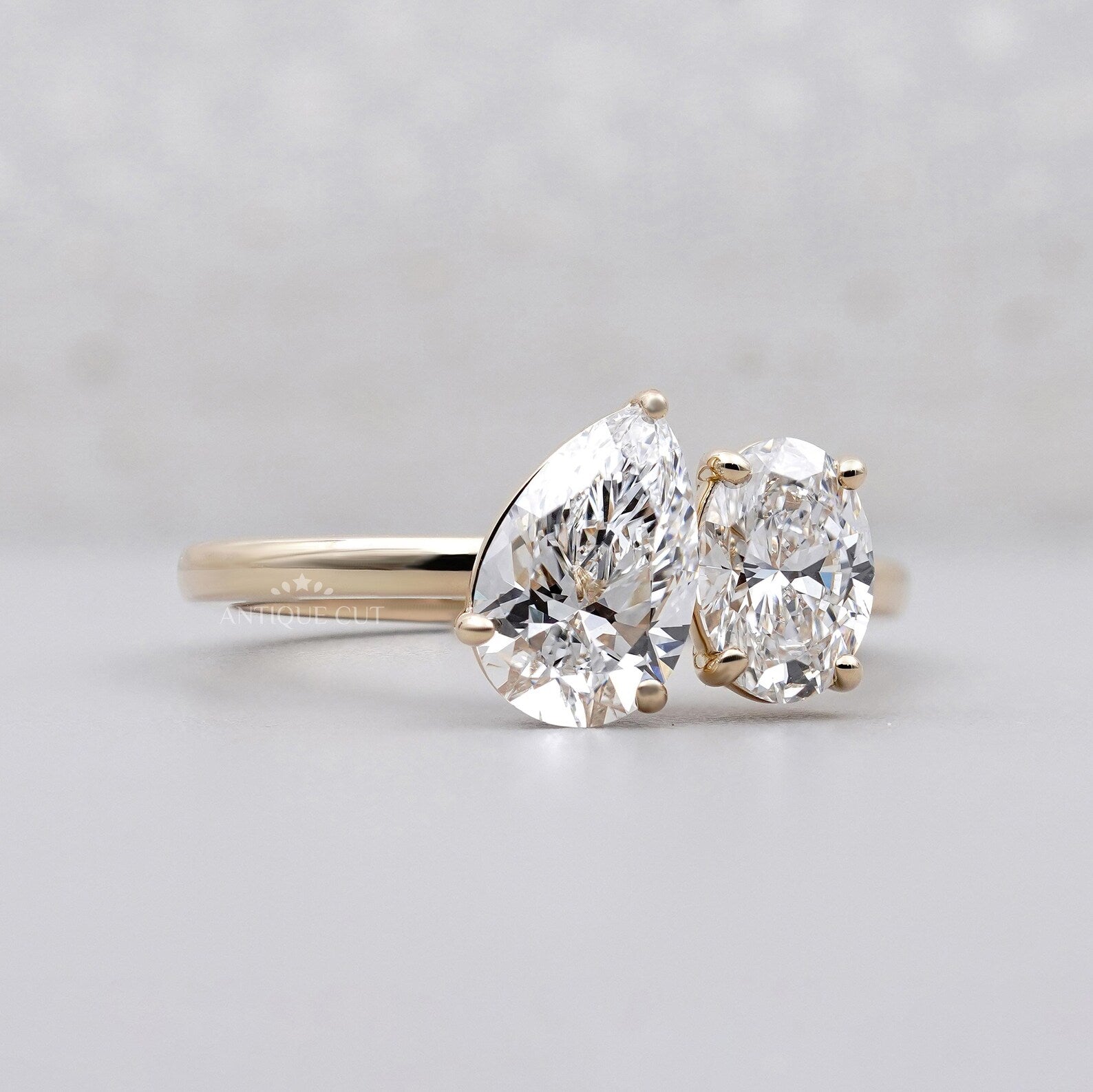 Oval And Pear 2.53tcw Lab Grown Diamond Toi et Moi Ring | Two Stone Engagement Ring