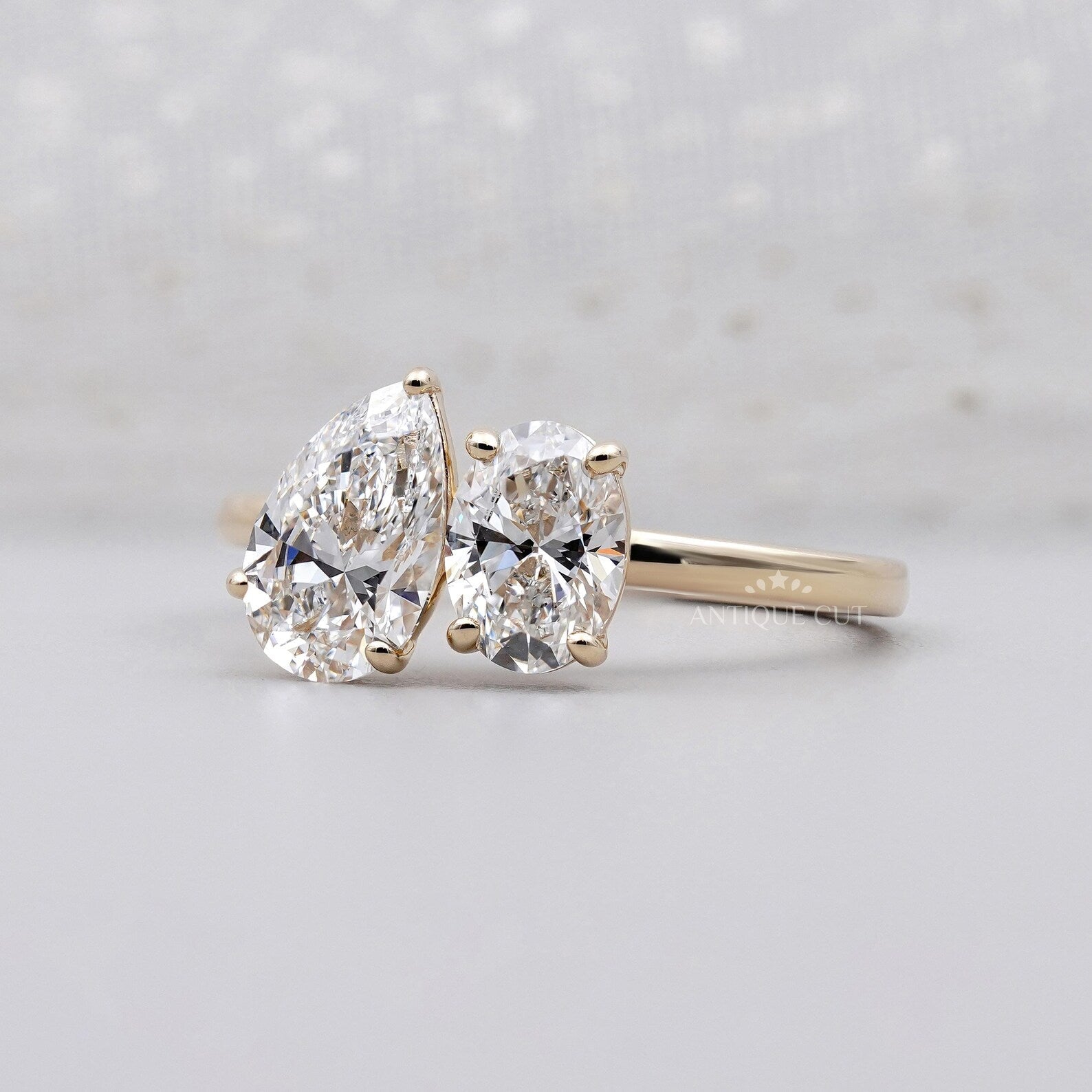 Oval And Pear 2.53tcw Lab Grown Diamond Toi et Moi Ring | Two Stone Engagement Ring
