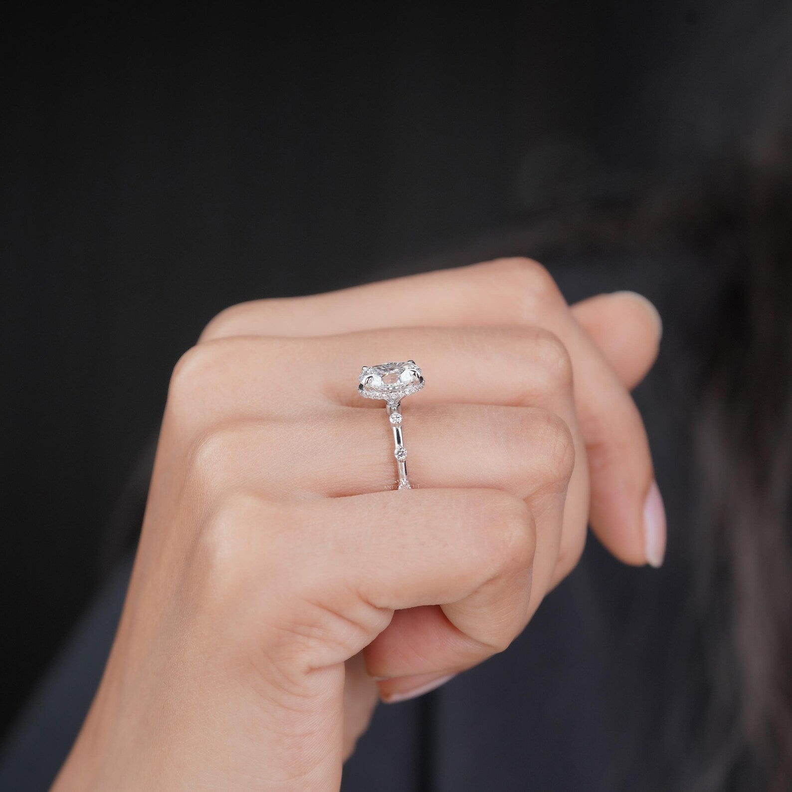 2.00ct Oval Engagement Ring • 0.30ct Diamond Accent Band • White Gold Oval Cut Ring • Classic 2ct Solitaire Ring