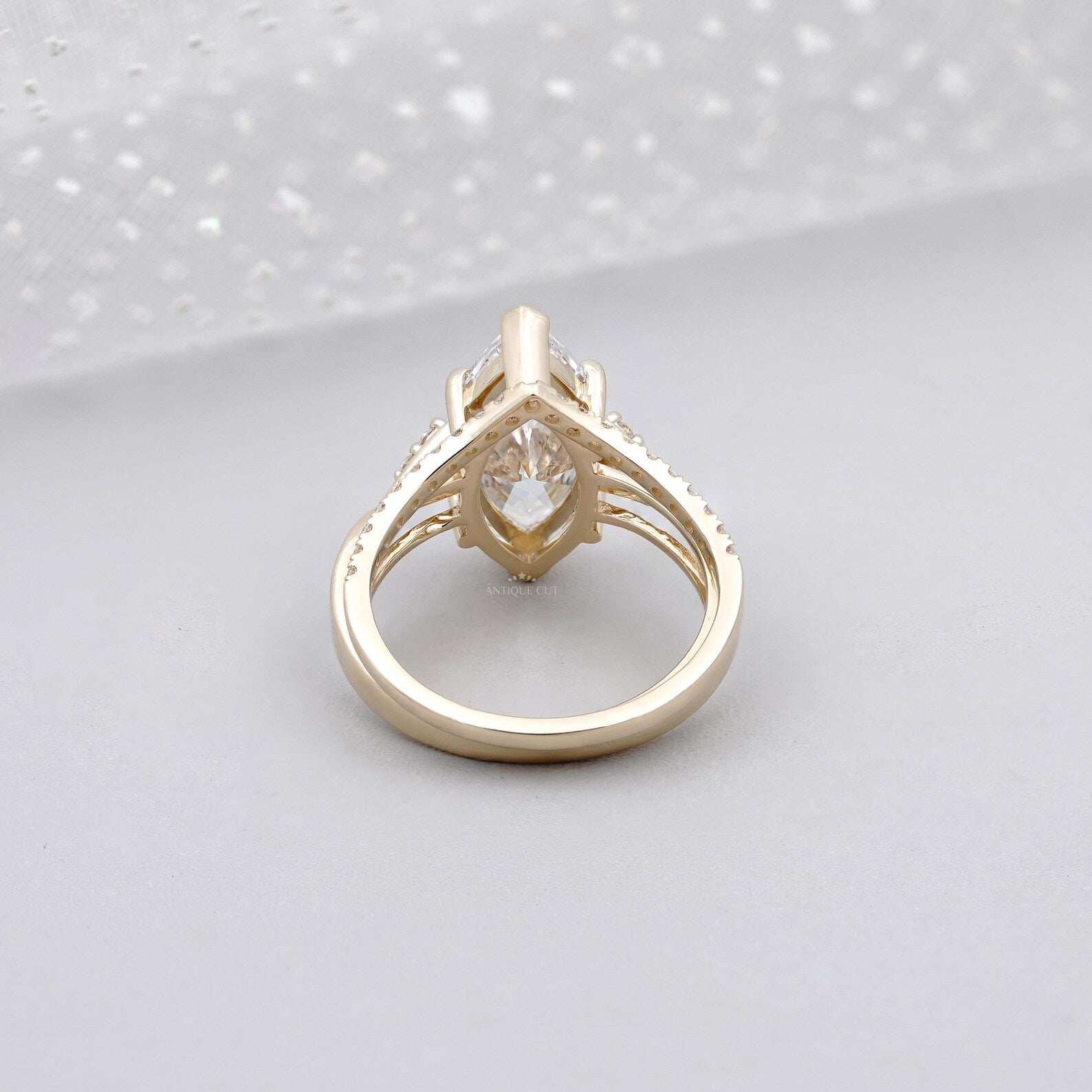 Marquise Cut Ring Duo • 3.00ct Center • Matching V Band with 0.10ct Side Accents