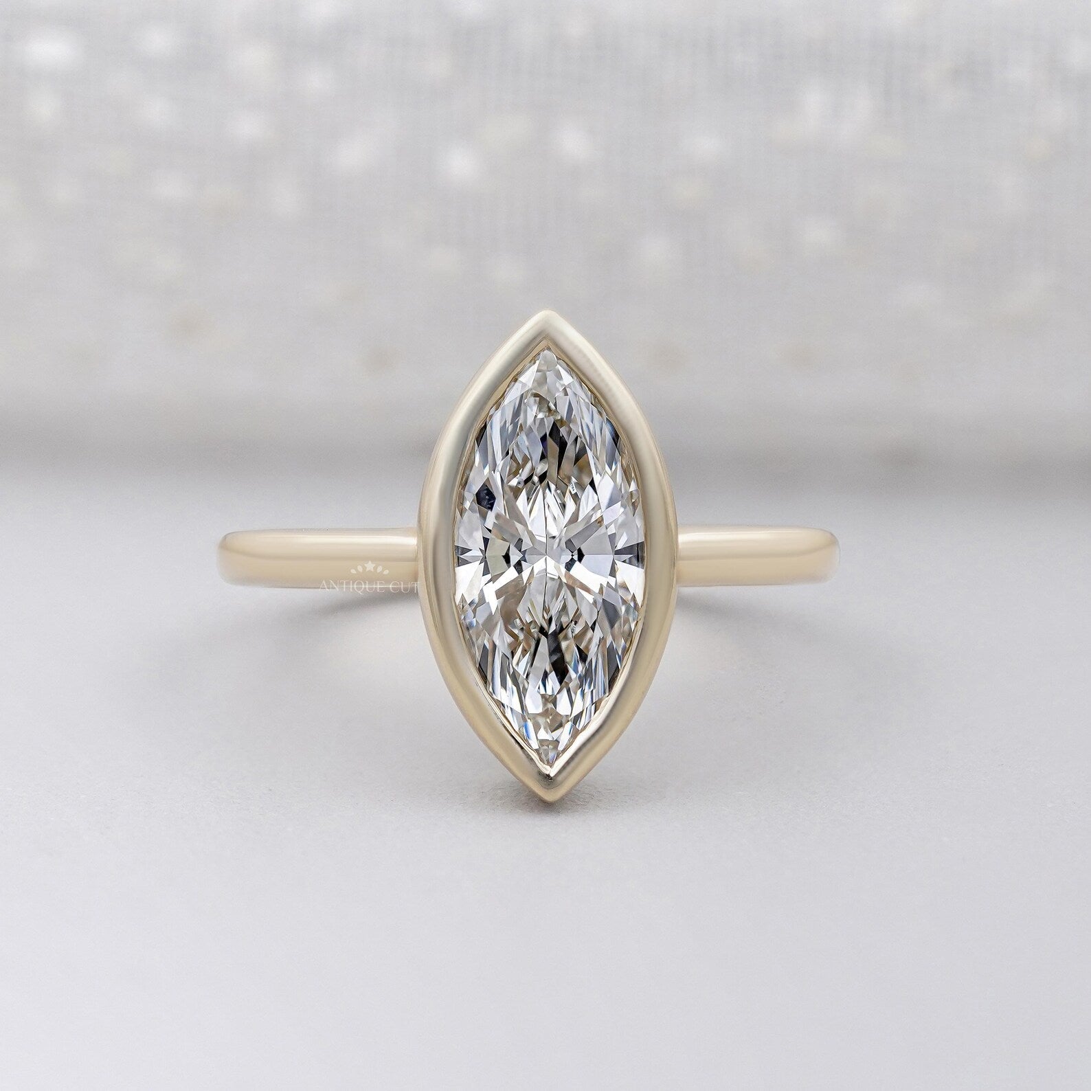 2.00ct Marquise Bezel Engagement Ring | Gold Solitaire Ring